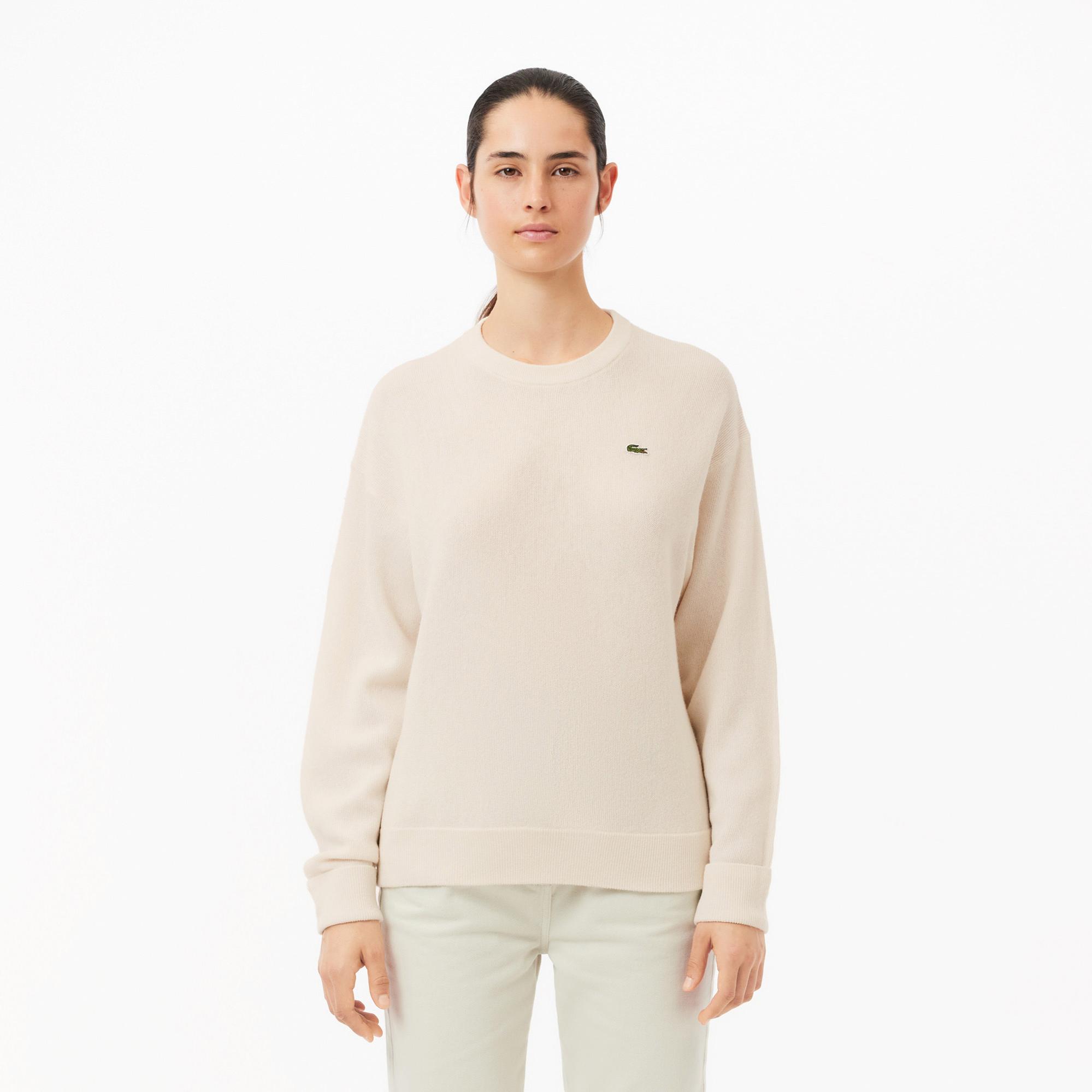 Kadın Relaxed Fit Bisiklet Yaka Yün Krem Triko