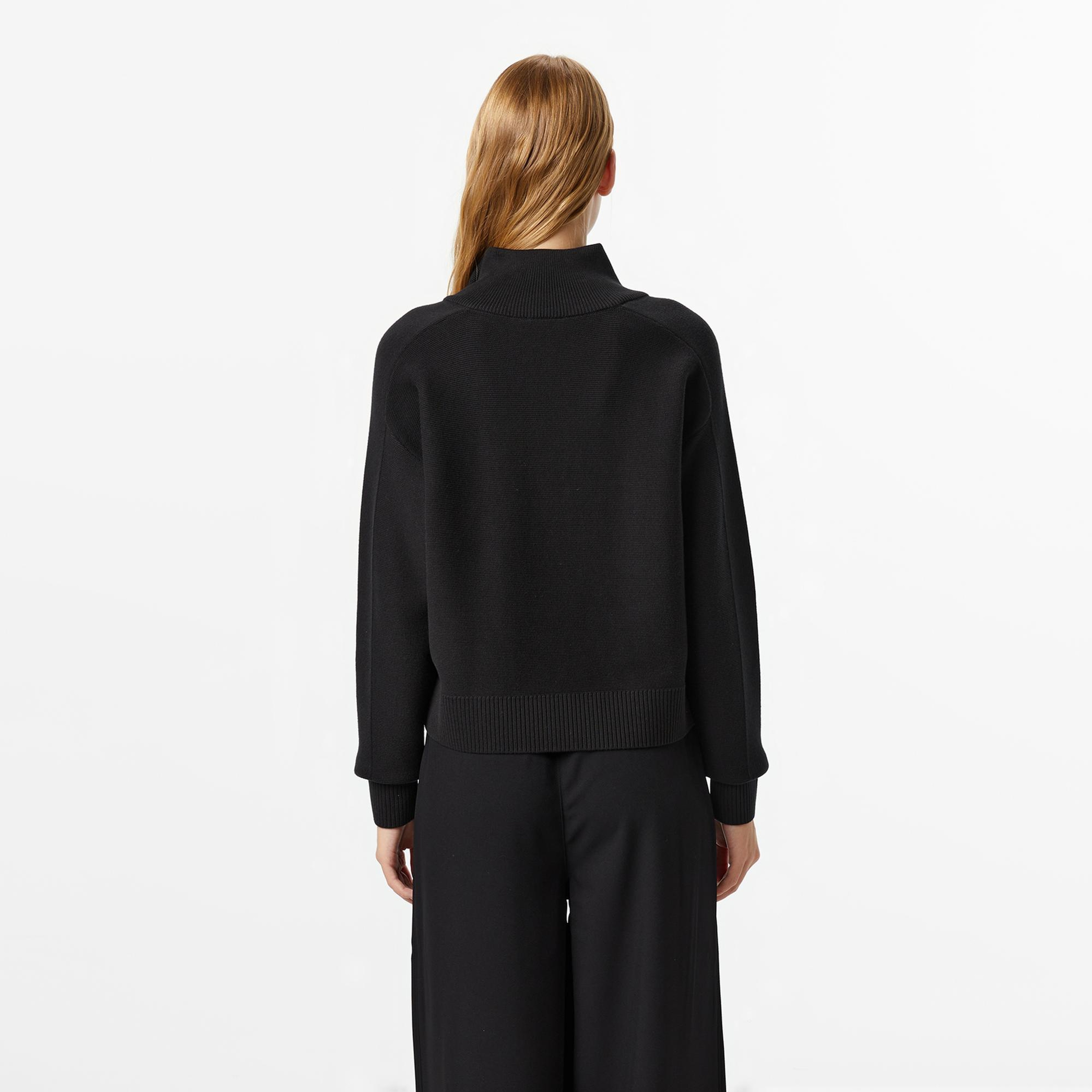 Lacoste Kadın Classic Fit Yarım Fermuarlı Siyah Kazak