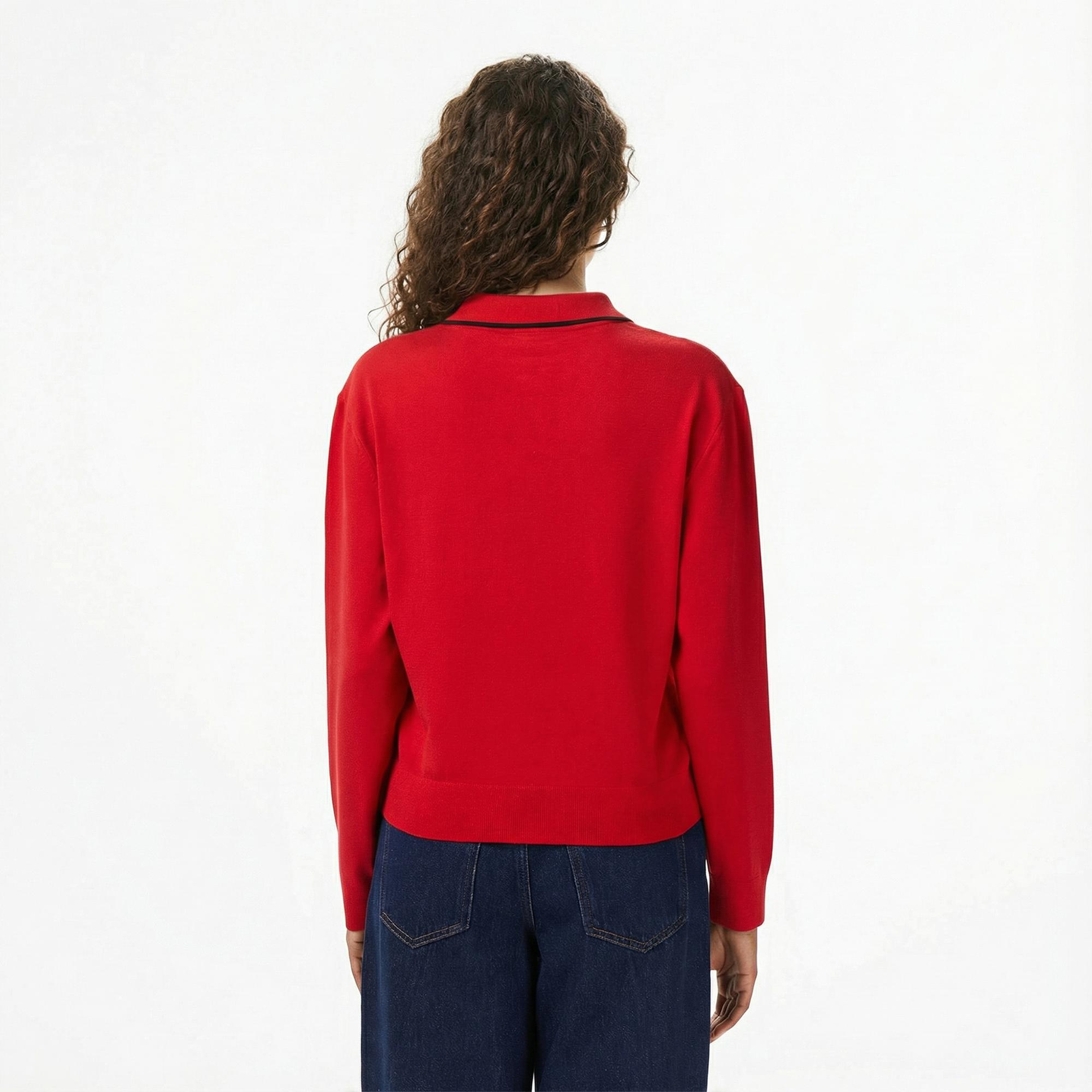 Lacoste Kadın Regular Fit Polo Yaka Kırmızı Kazak