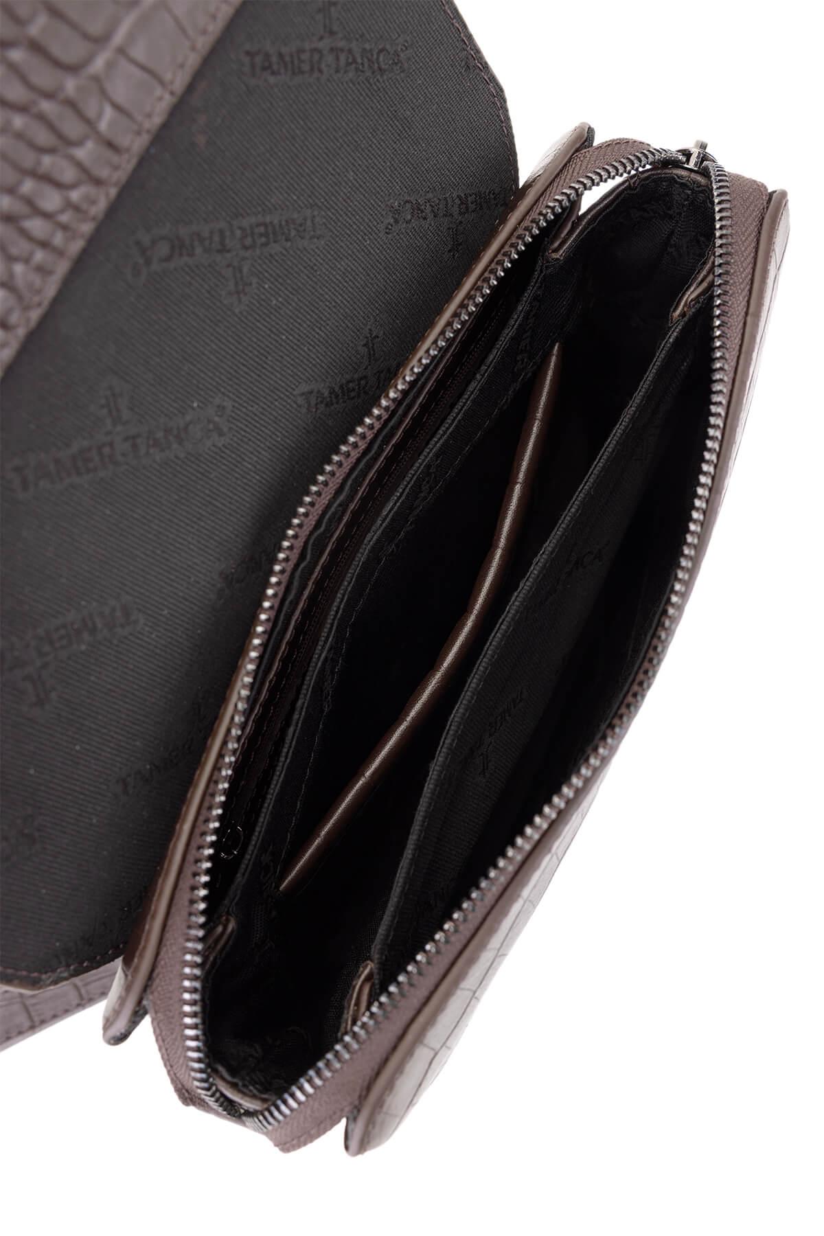 Tamer Tanca Erkek Hakiki Deri Kahverengi Kroko El Çantası