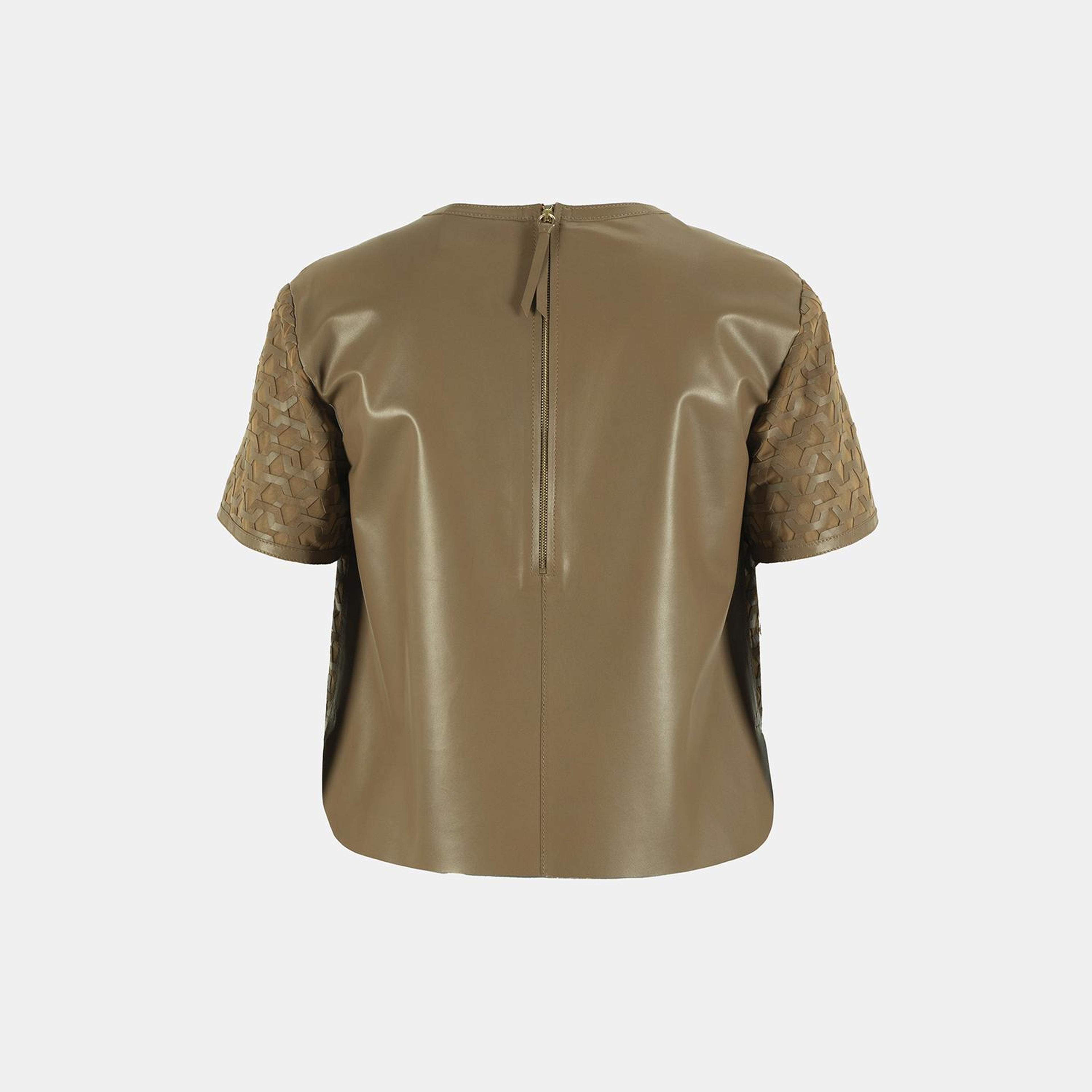 Kadın Taba Deri Detaylı Bluz