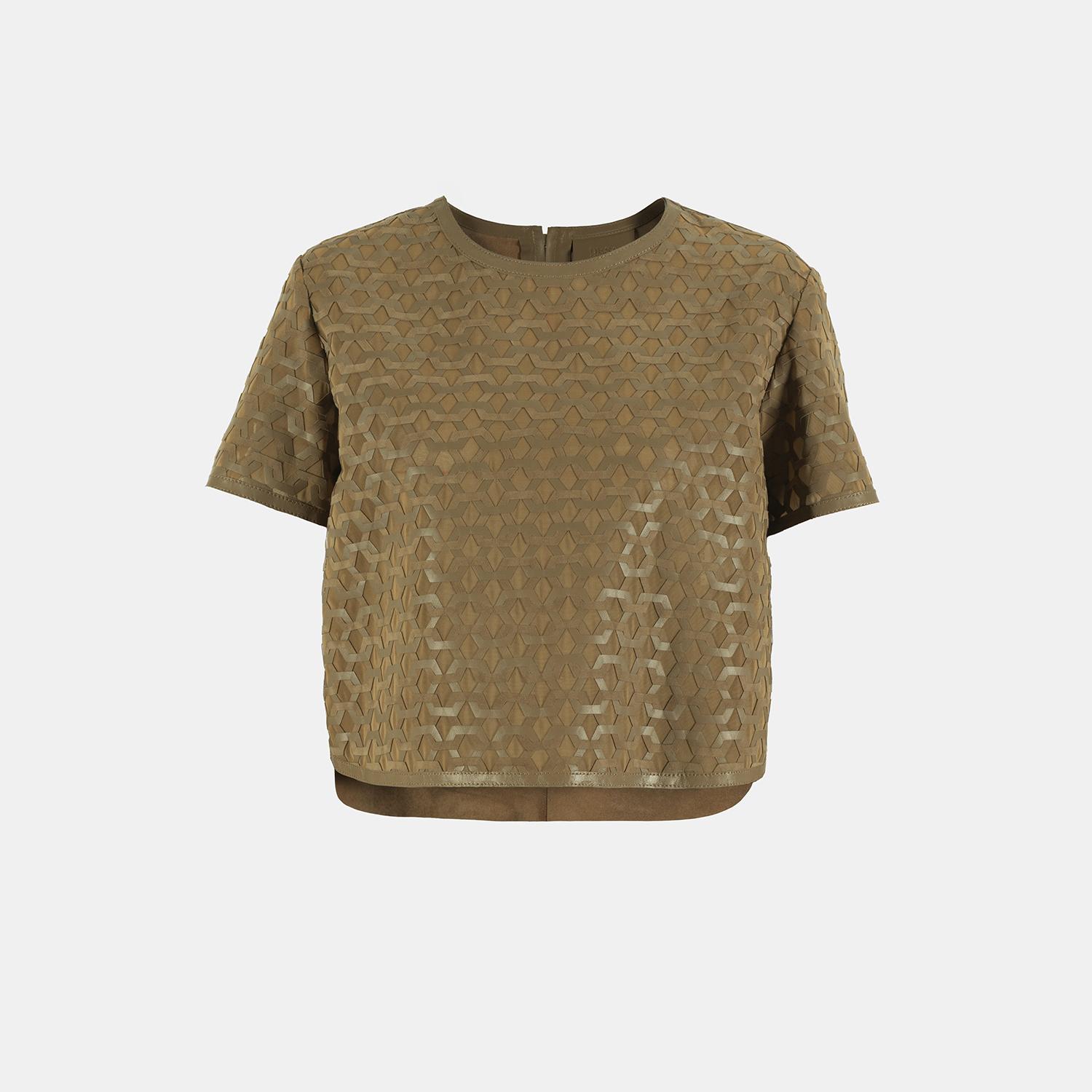 Kadın Taba Deri Detaylı Bluz