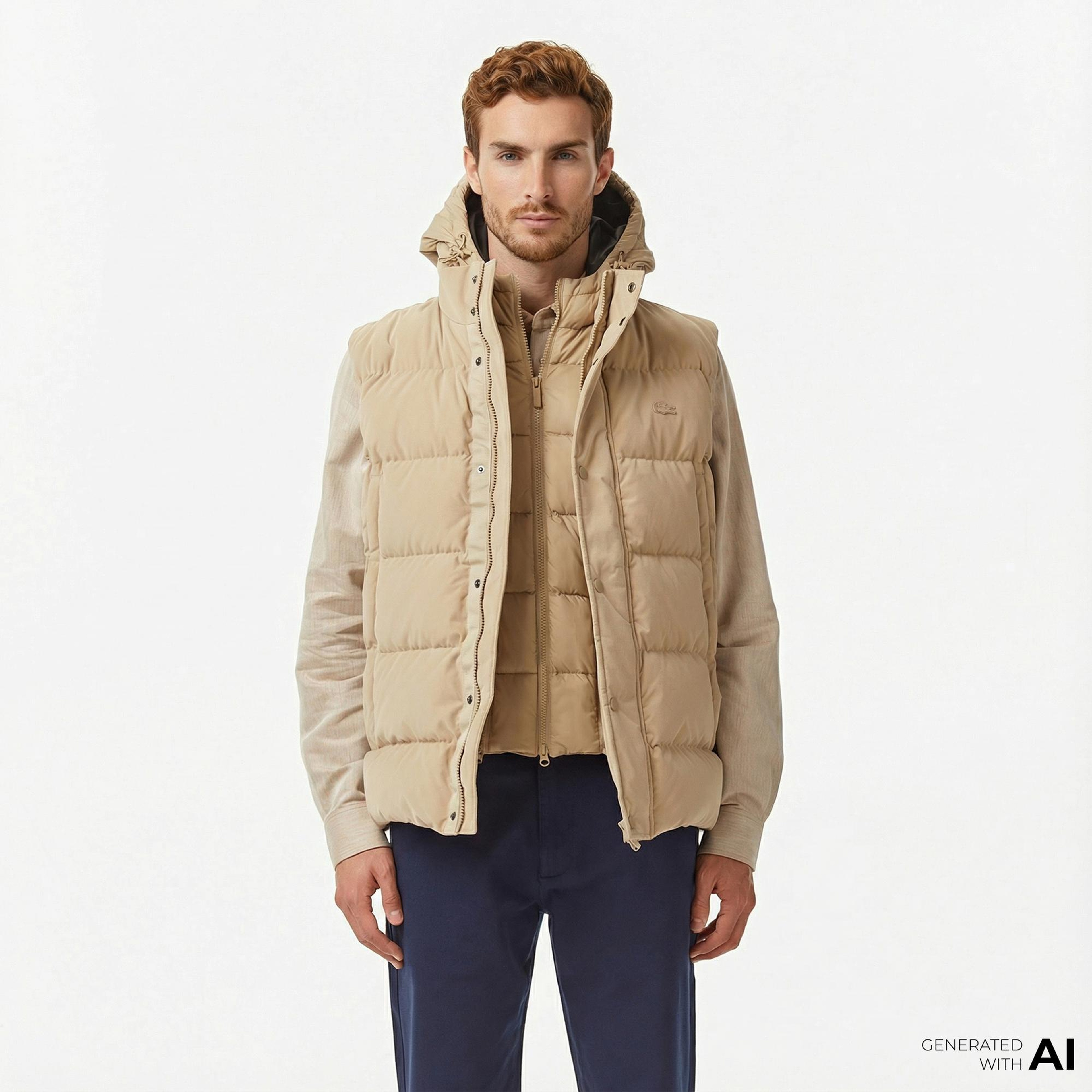 Lacoste Erkek Kapüşonlu Açık Kahverengi Yelek