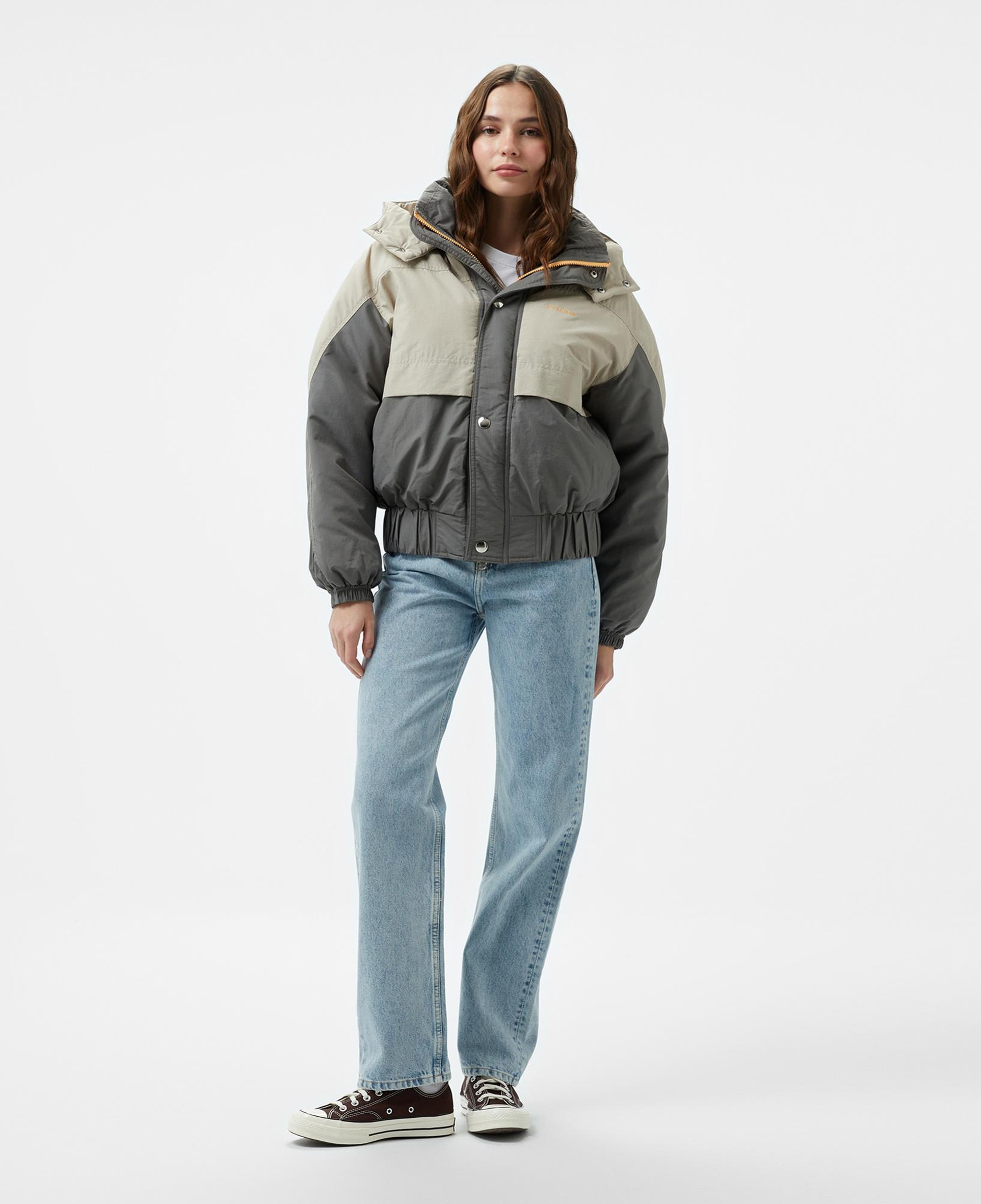 Converse Kadın Kapüşonlu Renk Bloklu Gri Mont