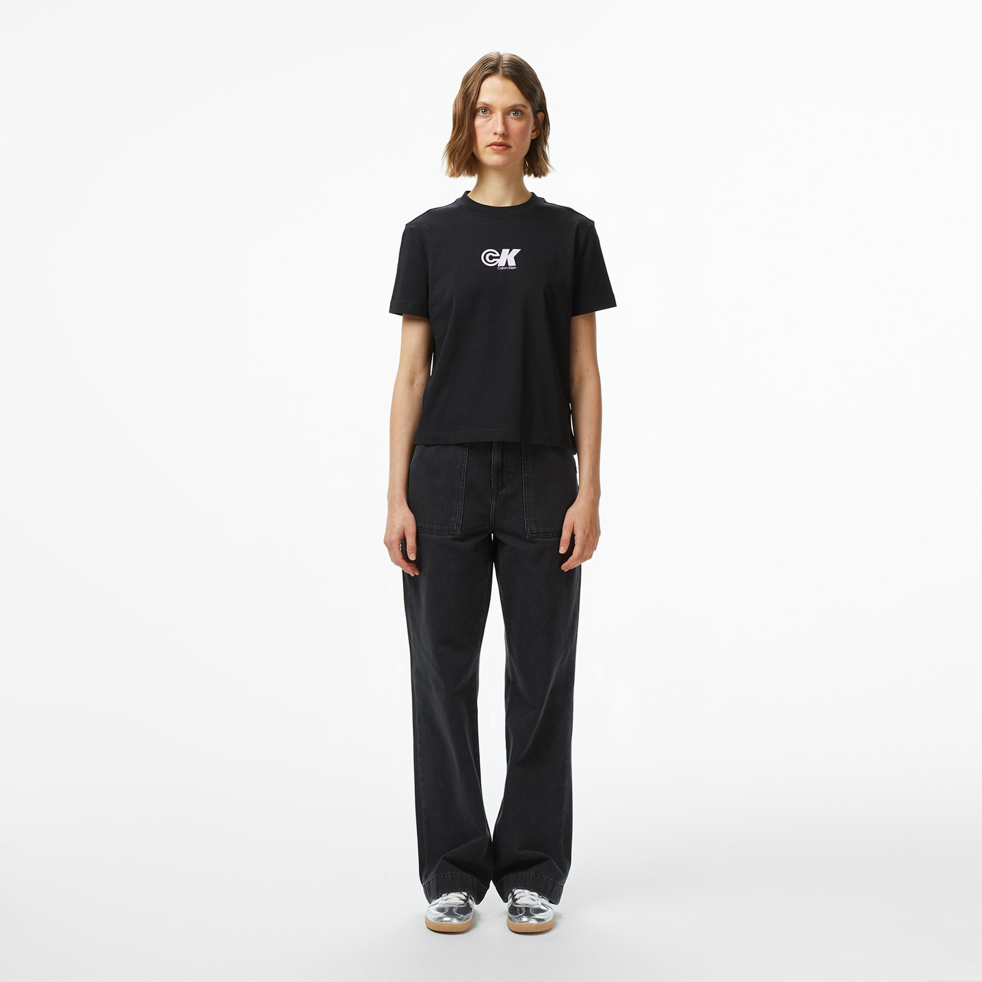 Calvin Klein Archive Logo Jersey Classic Kadın Siyah T-Shirt