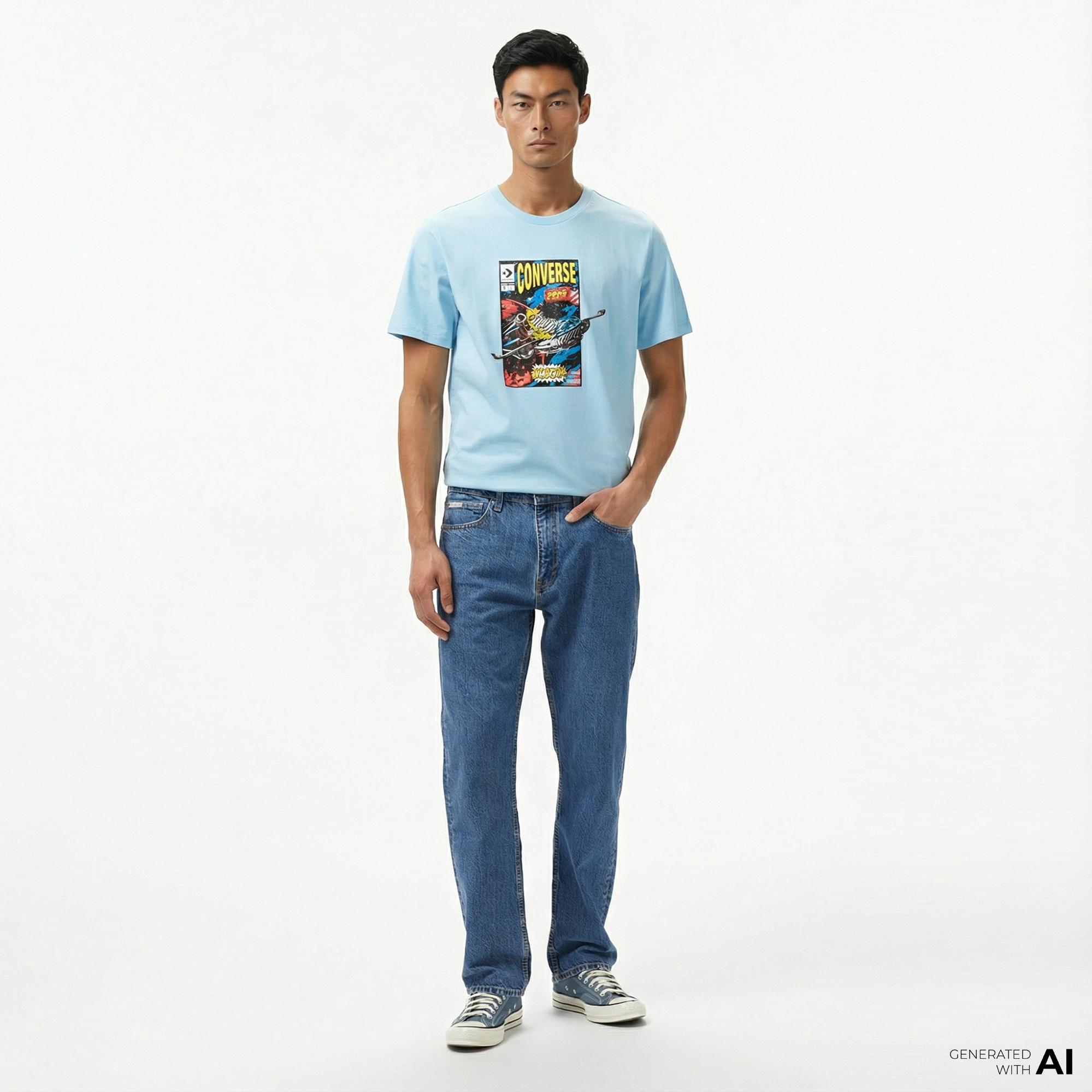 Converse Comic Cover Erkek Mavi T-Shirt