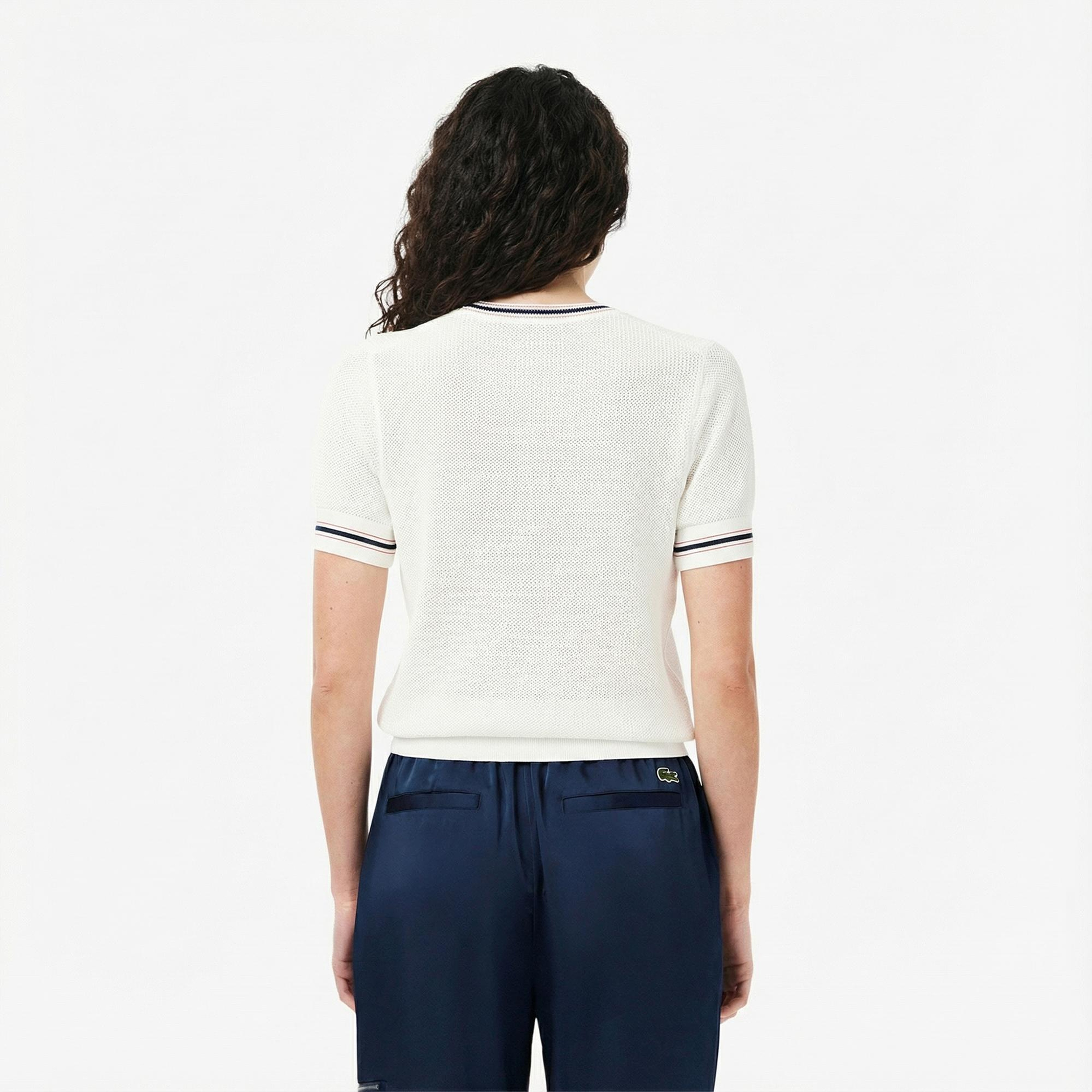 Lacoste Kadın Regular Fit Kısa Kollu Bisiklet Yaka Beyaz Triko