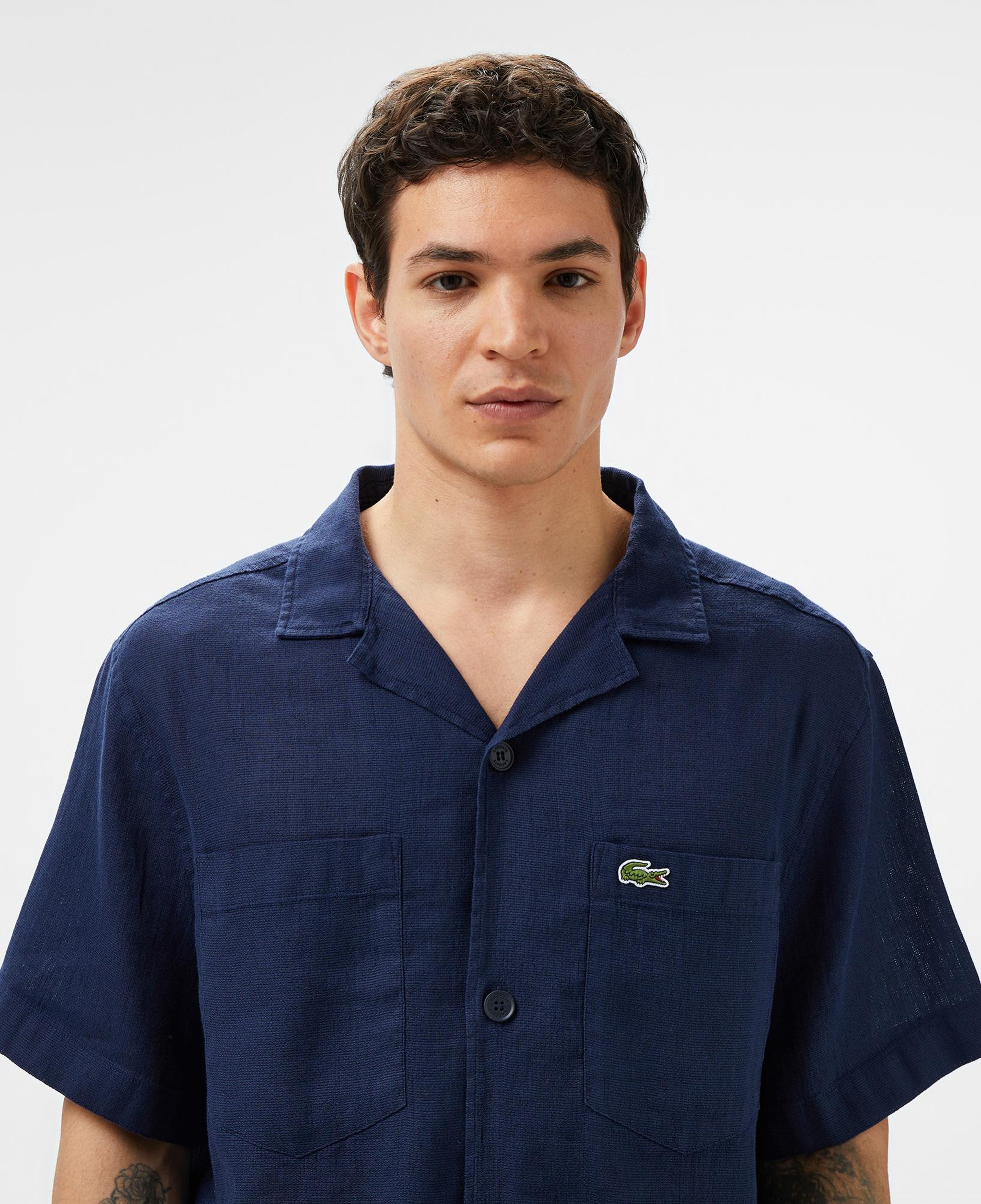 Lacoste Erkek Relaxed Fit Kısa Kollu Lacivert Gömlek