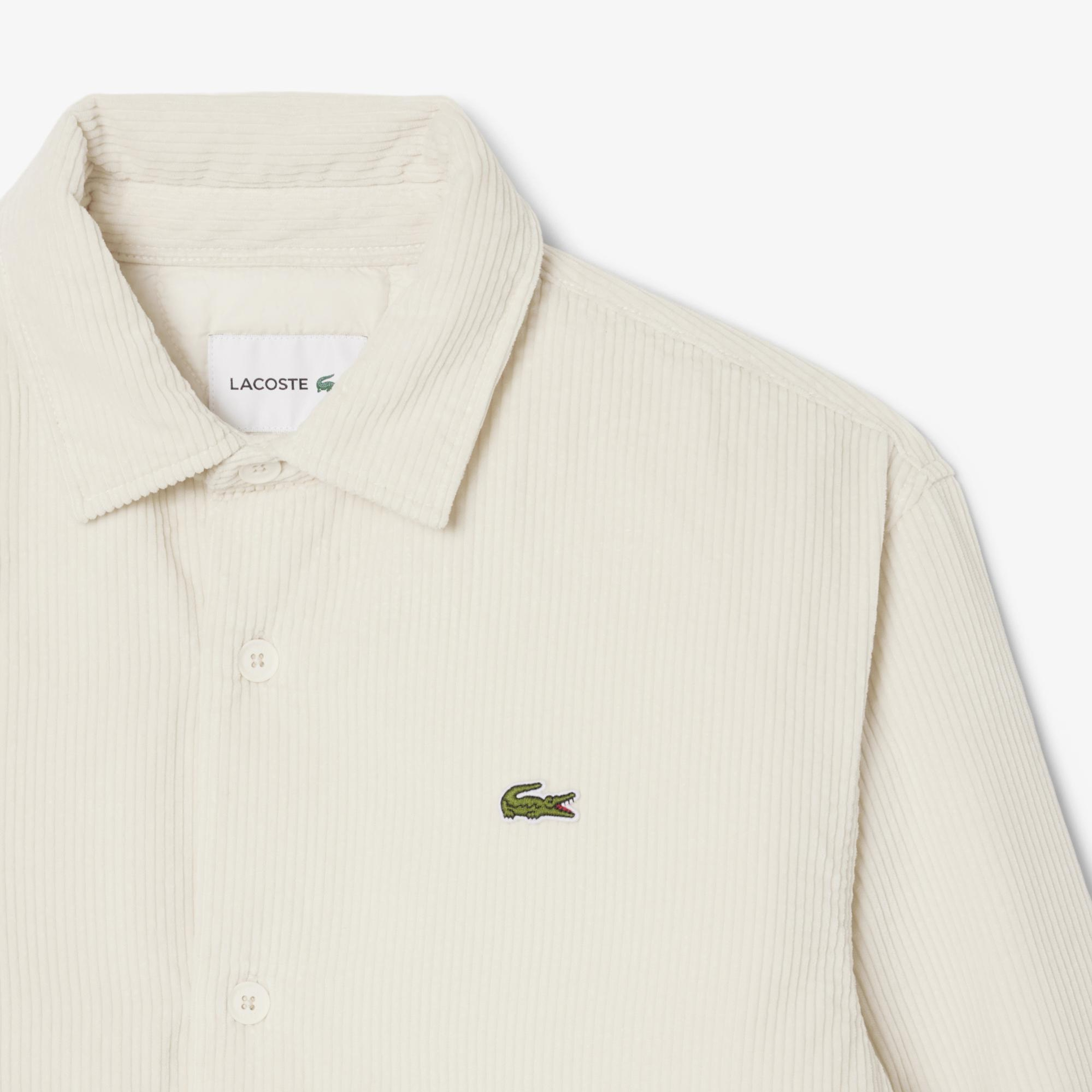 Lacoste Erkek Relaxed Fit Kadife Krem Dış Gömlek