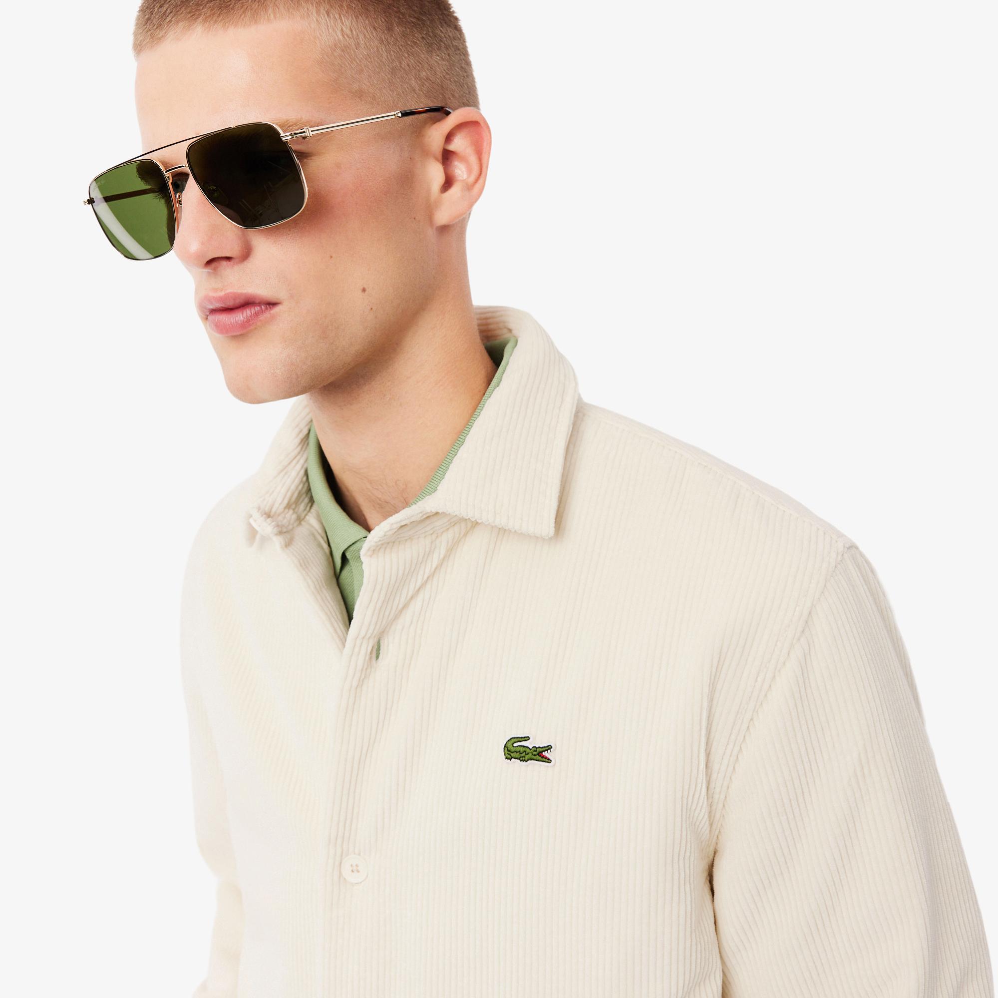 Lacoste Erkek Relaxed Fit Kadife Krem Dış Gömlek