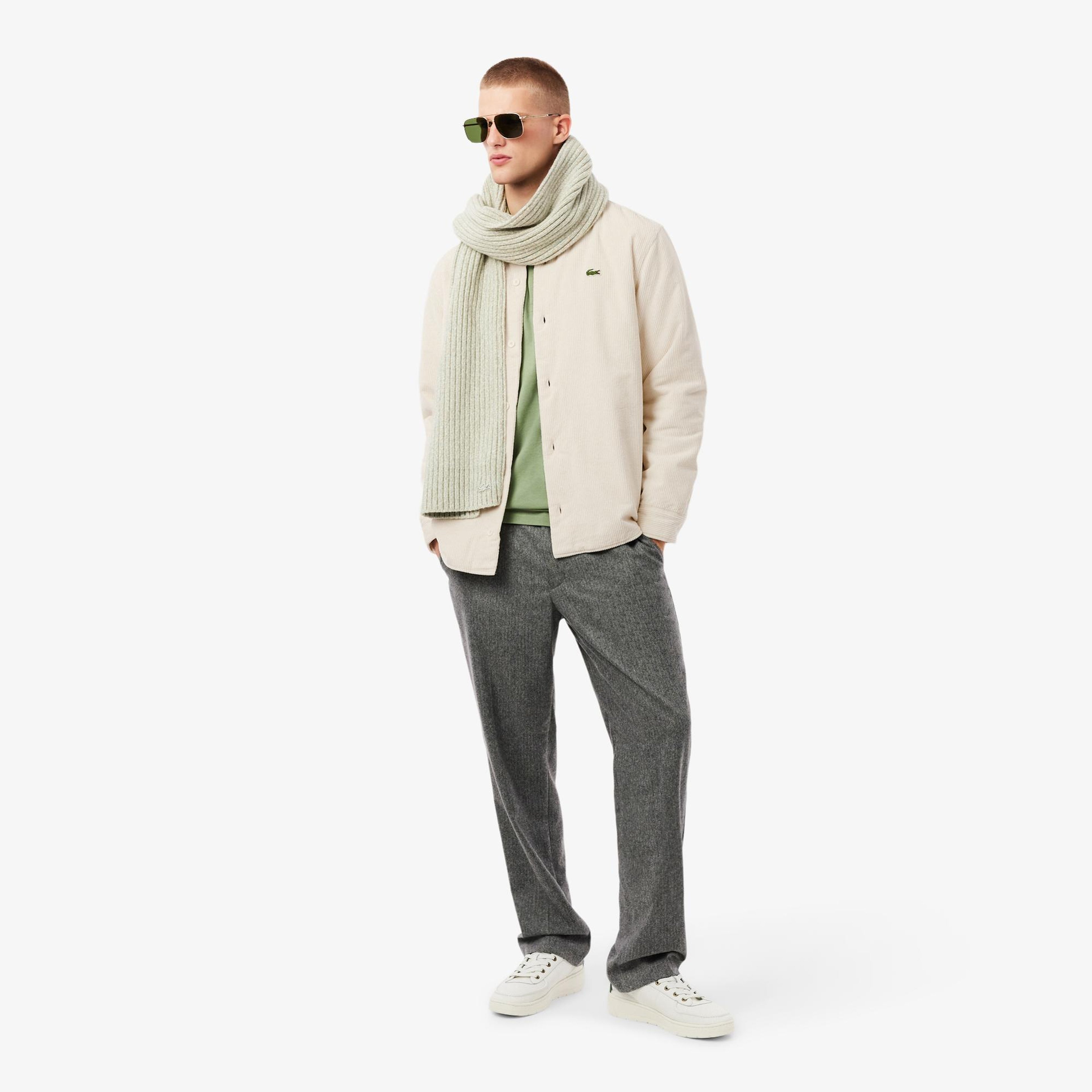 Lacoste Erkek Relaxed Fit Kadife Krem Dış Gömlek