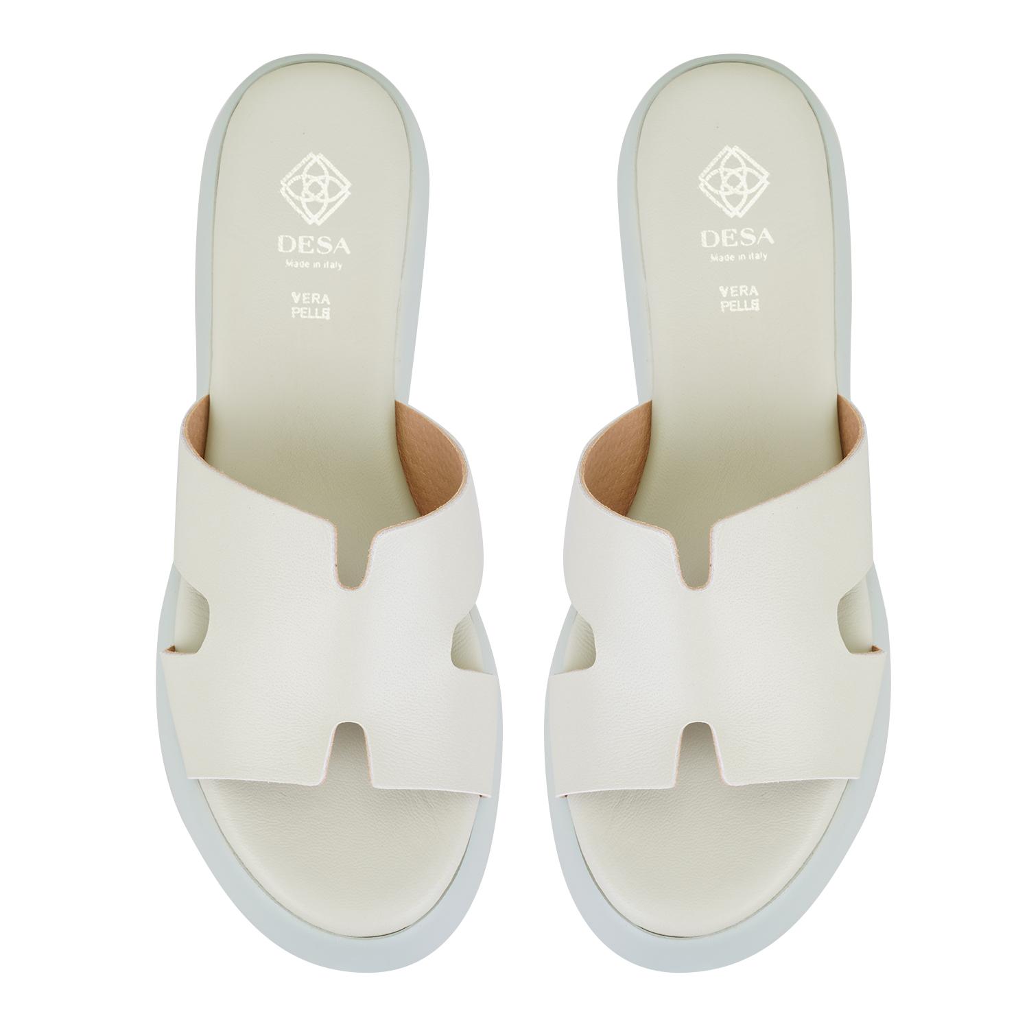 Kadın Yeşil Dolgu Topuklu Deri Terlik