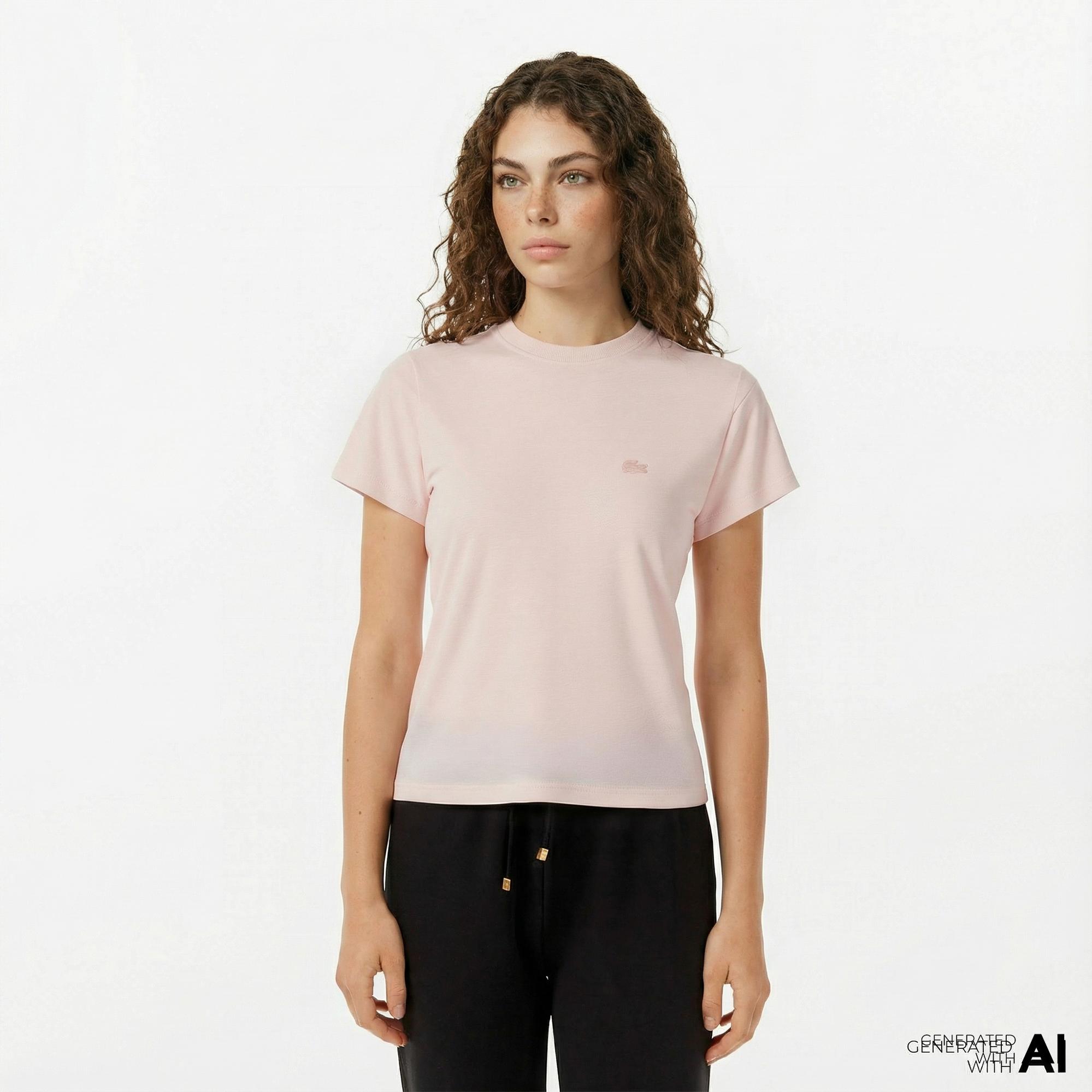 Lacoste Kadın Loose Fit Bisiklet Yaka Pembe T-Shirt