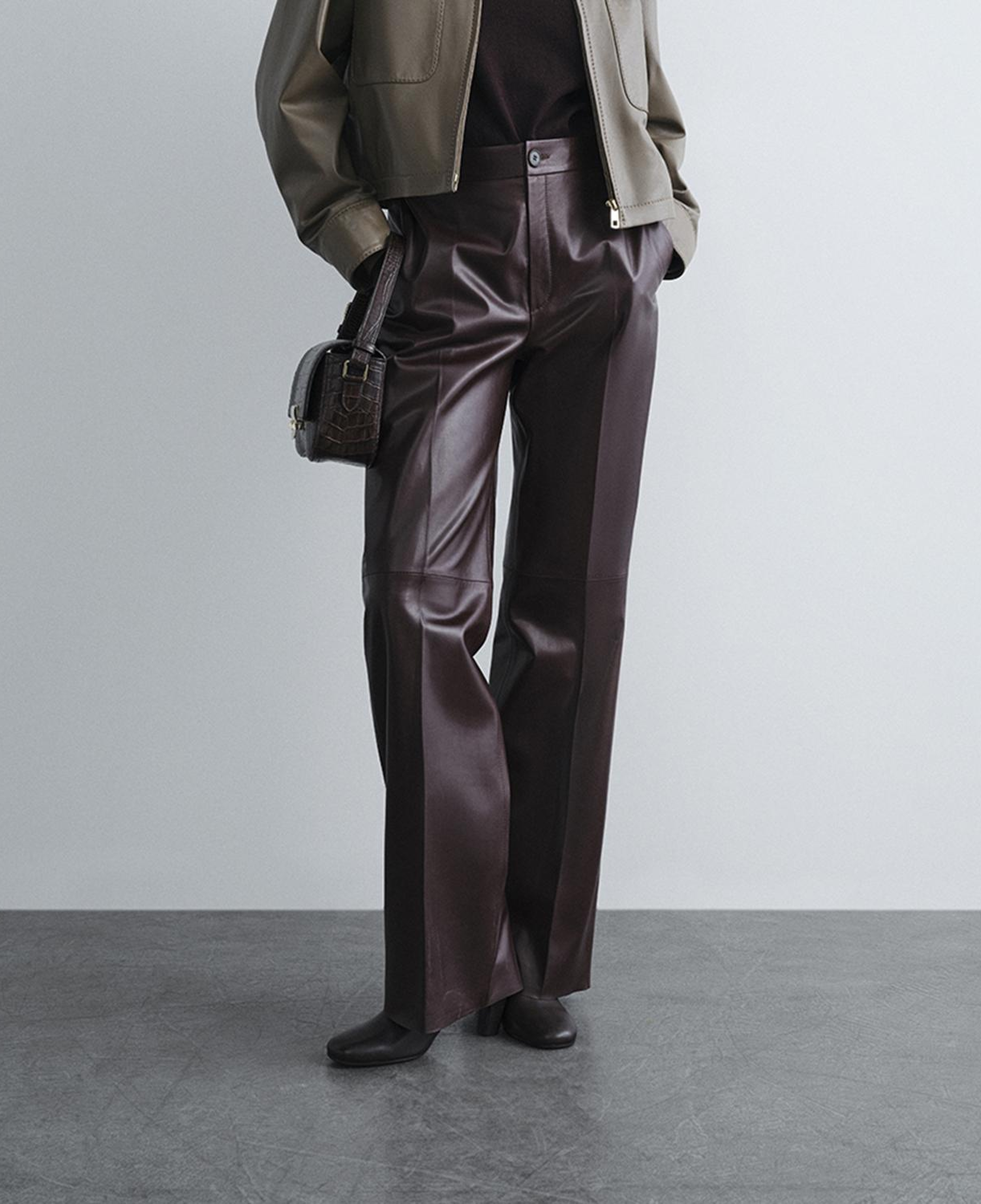 Kadın Bordo Deri Pantolon