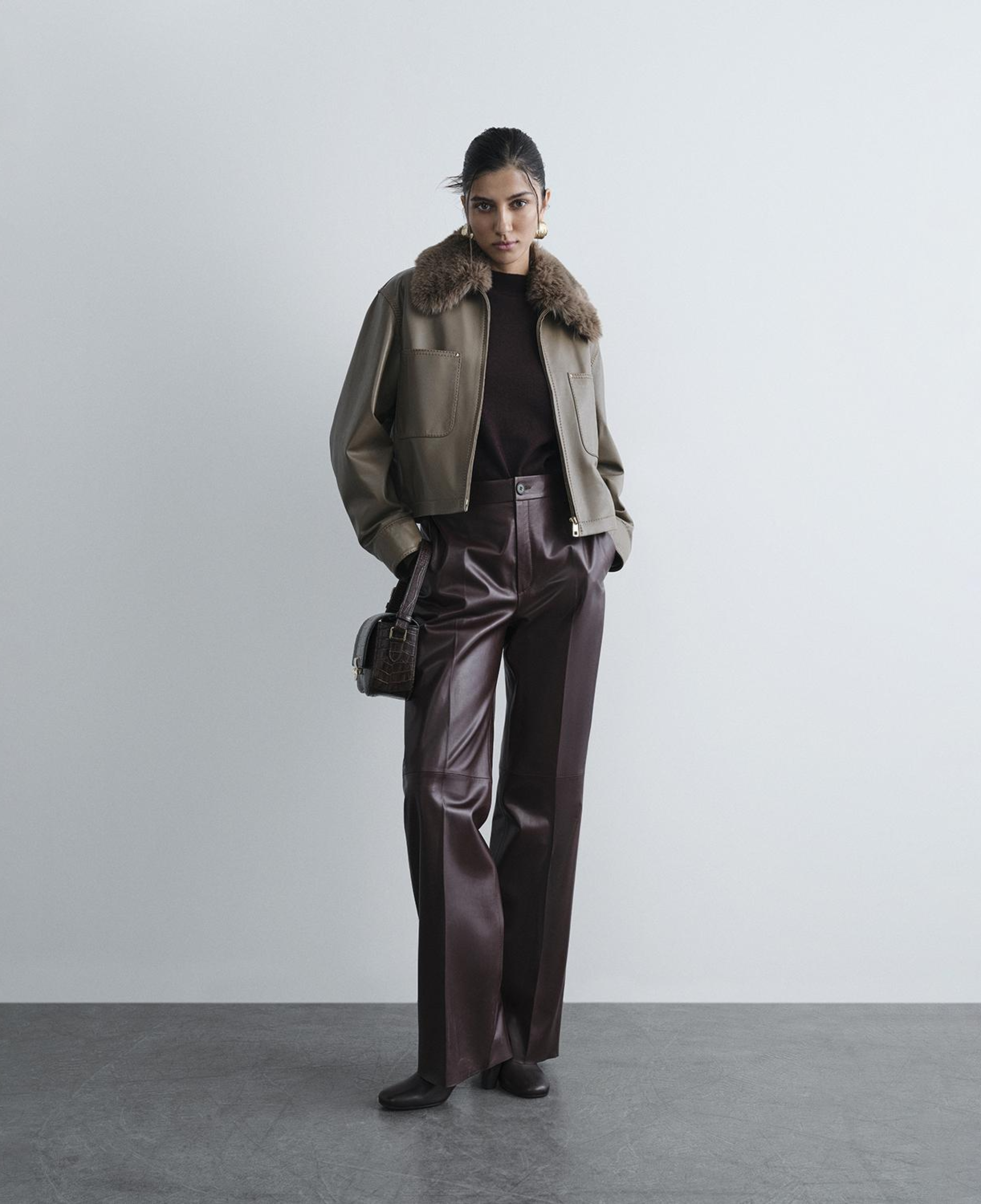 Kadın Bordo Deri Pantolon