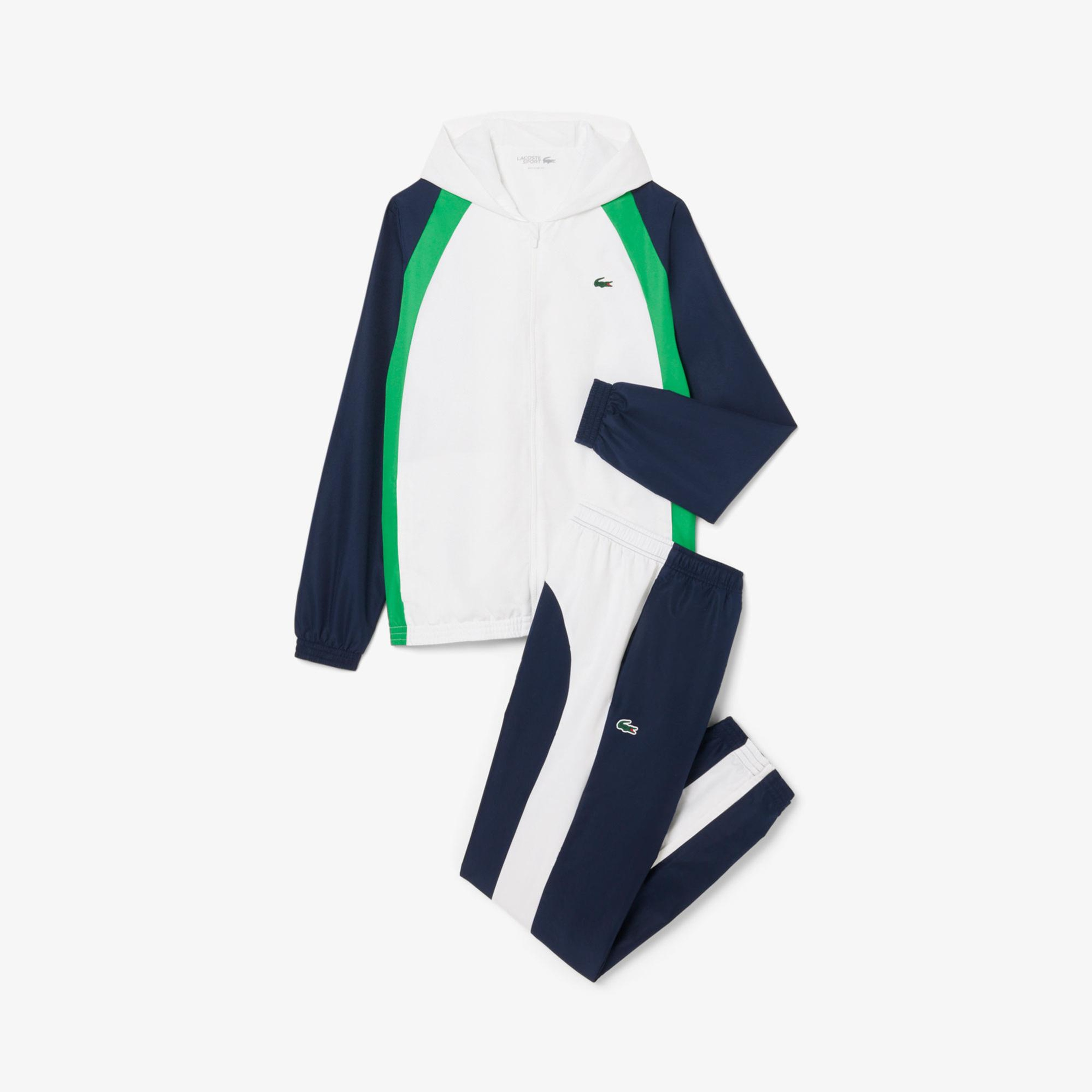 Lacoste Erkek Regular Fit Kapüşonlu Renk Bloklu Beyaz Eşofman Takımı