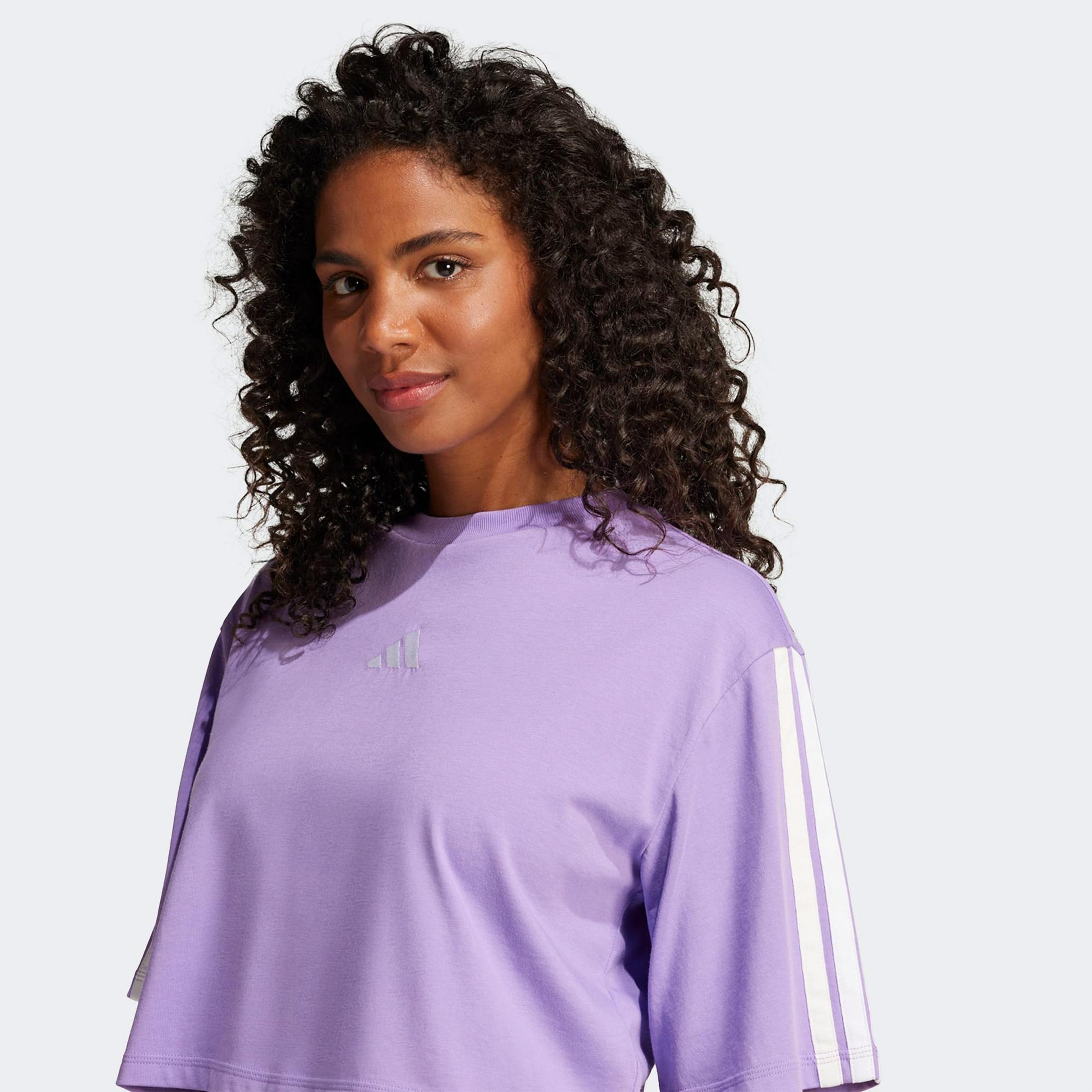 adidas Essentials 3 Stripes Cropped Kadın Mor T-Shirt