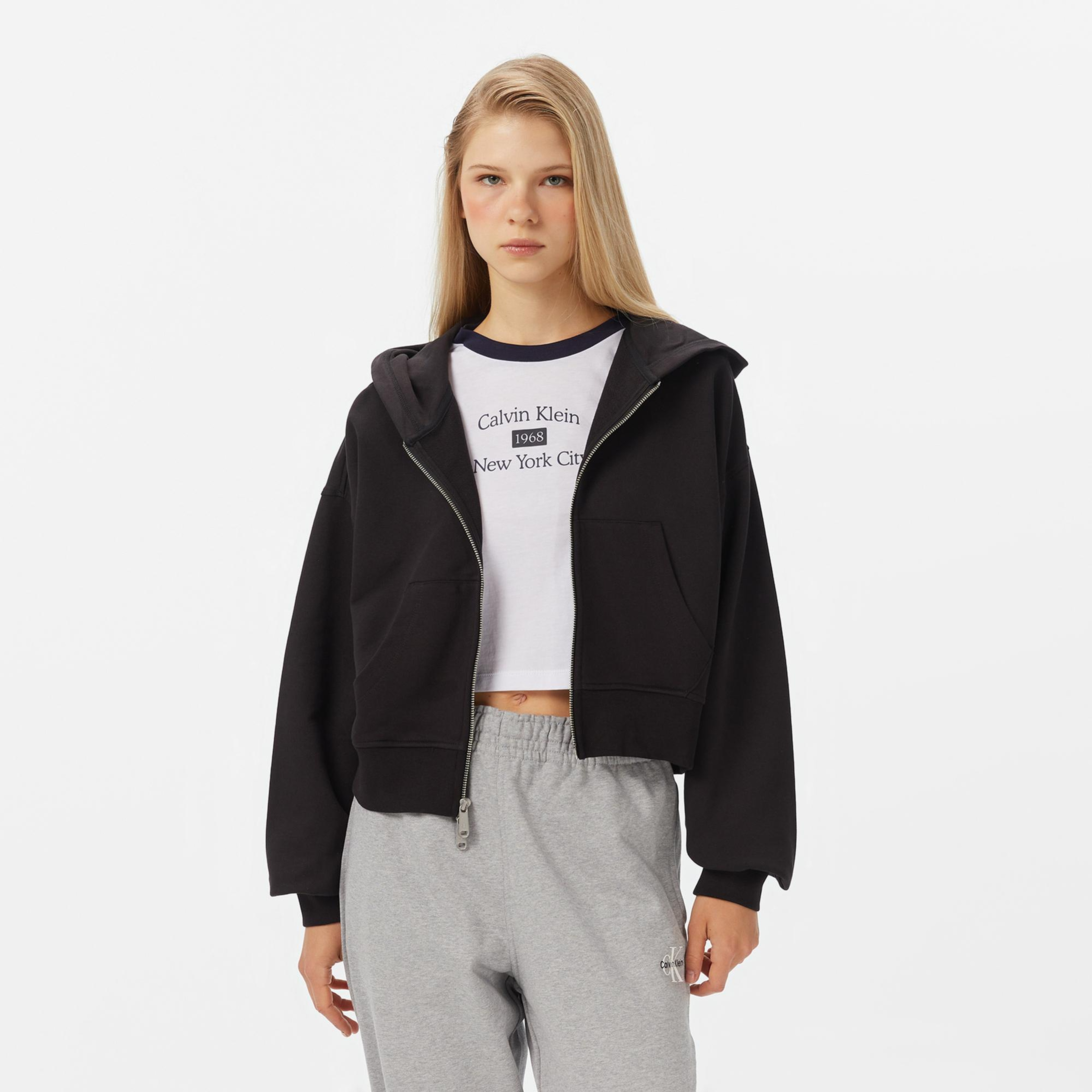 Calvin Klein French Terry Badge Logo Kadın Siyah Sweatshirt