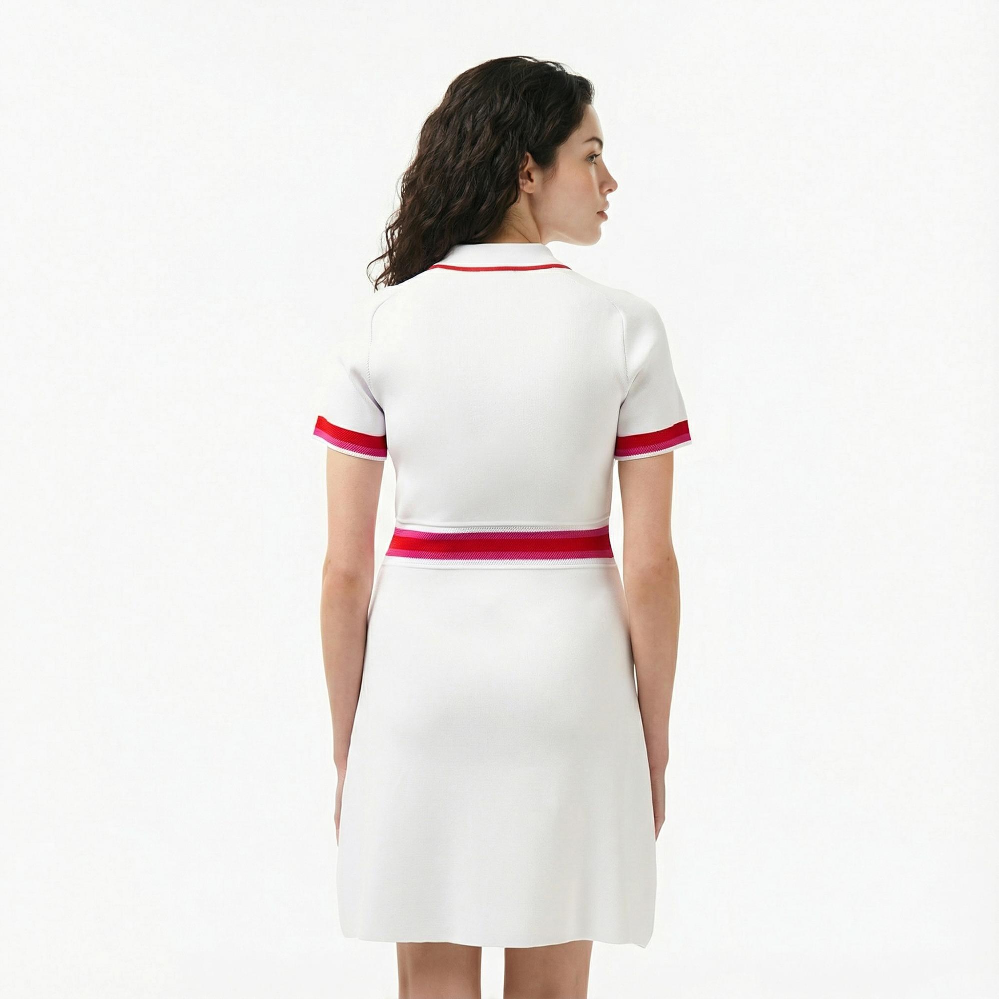 Lacoste Kadın Classic Fit Kısa Kollu Polo Yaka Renk Bloklu Beyaz Elbise