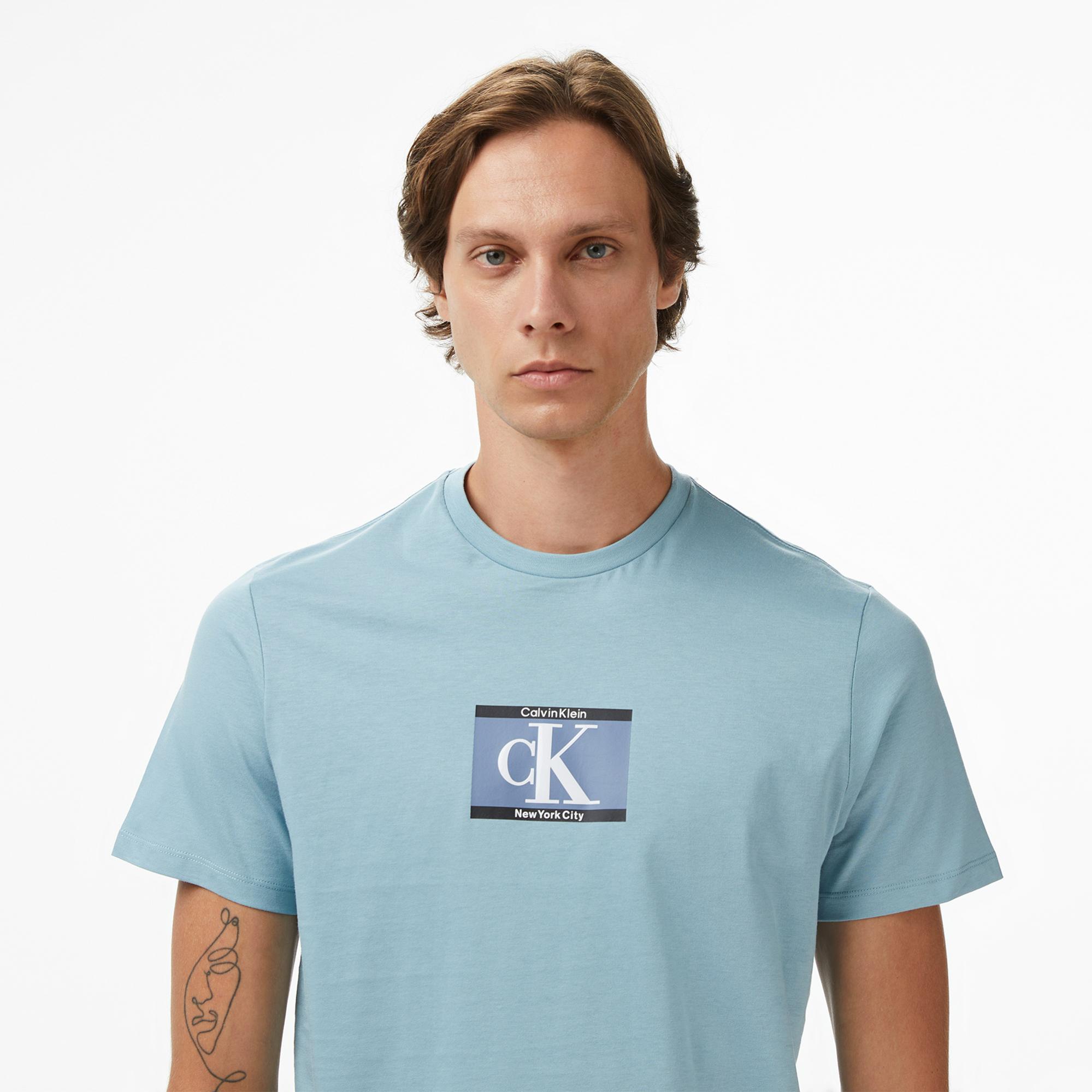 Calvin Klein Box Tape Graphic Erkek Mavi T-Shirt