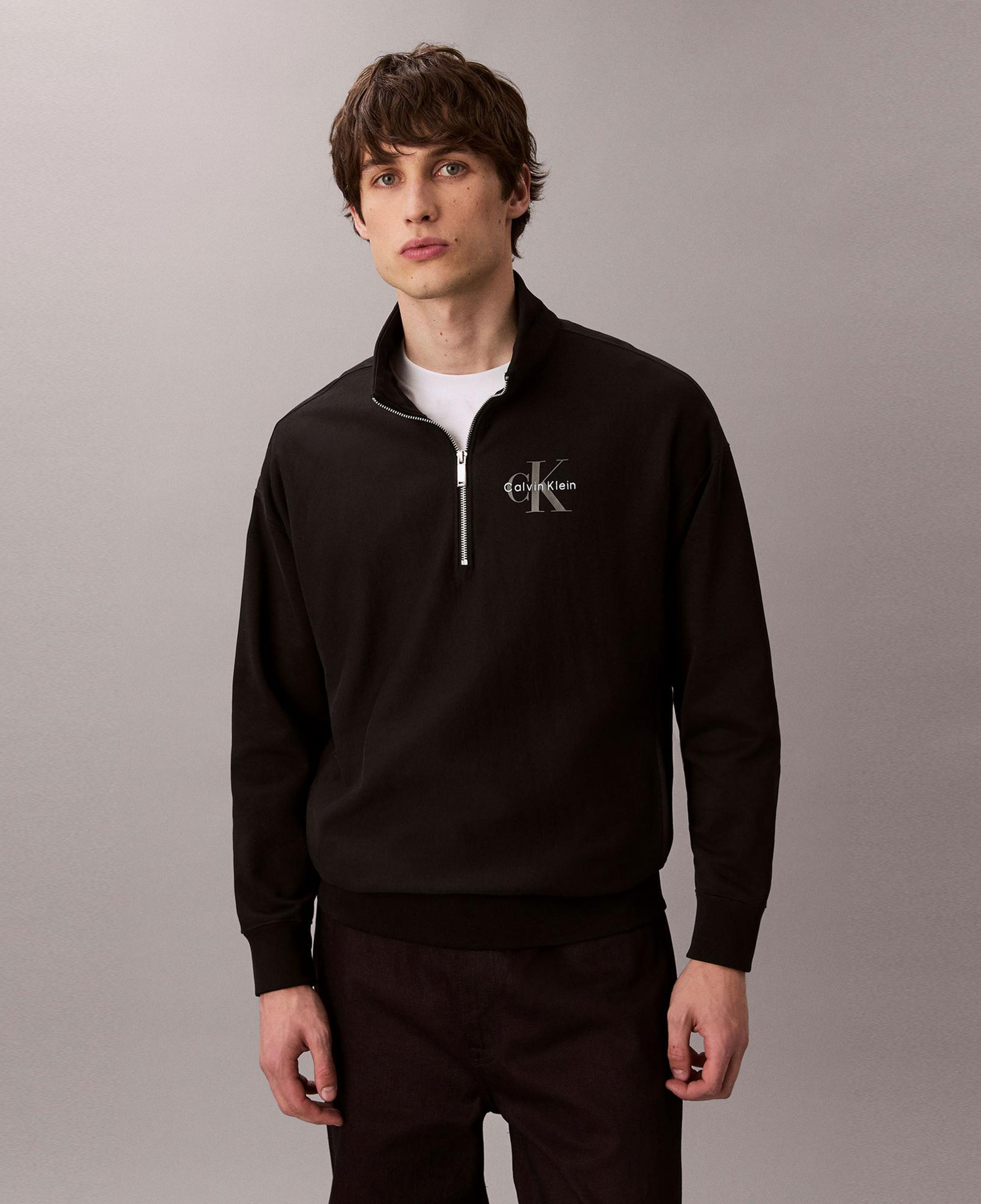 Calvin Klein Premium Terry Micro Monologo Erkek Siyah Sweatshirt