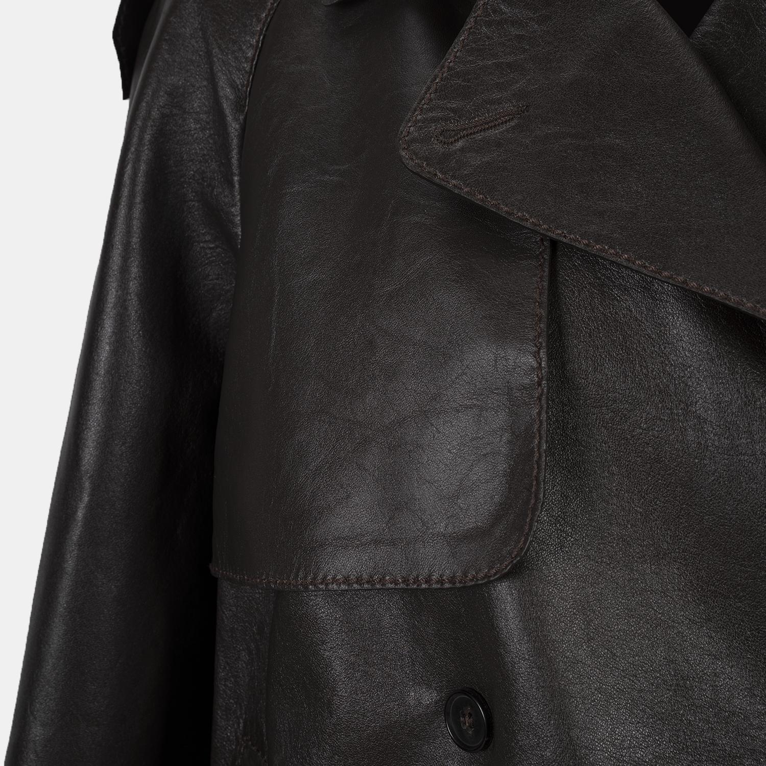 Amadika Kahve Kadın Deri Trençkot