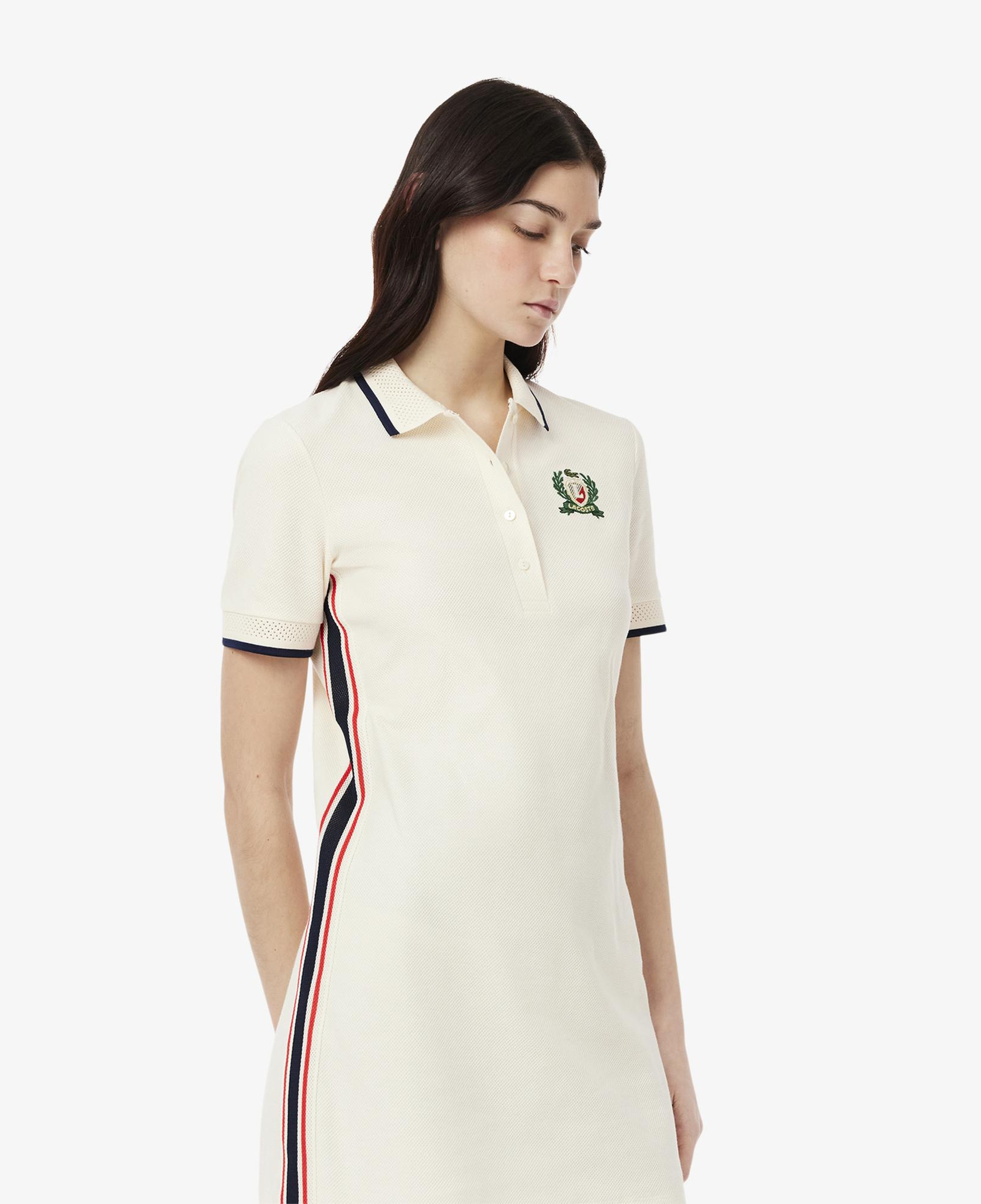 Lacoste Kadın Slim Fit Kısa Kollu Polo Yaka Renk Bloklu Krem Elbise