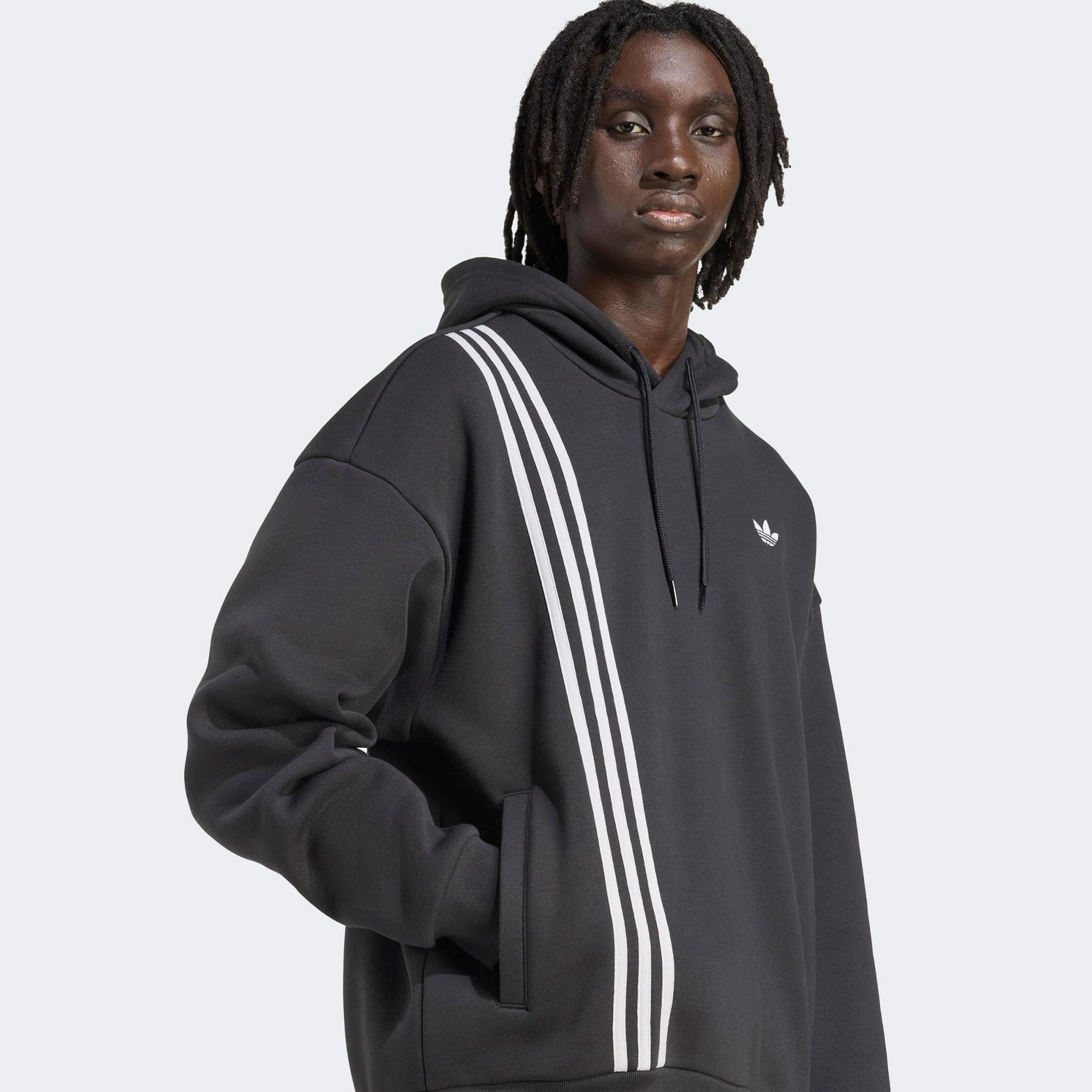 adidas Çizgili Kapüşonlu Siyah Sweatshirt