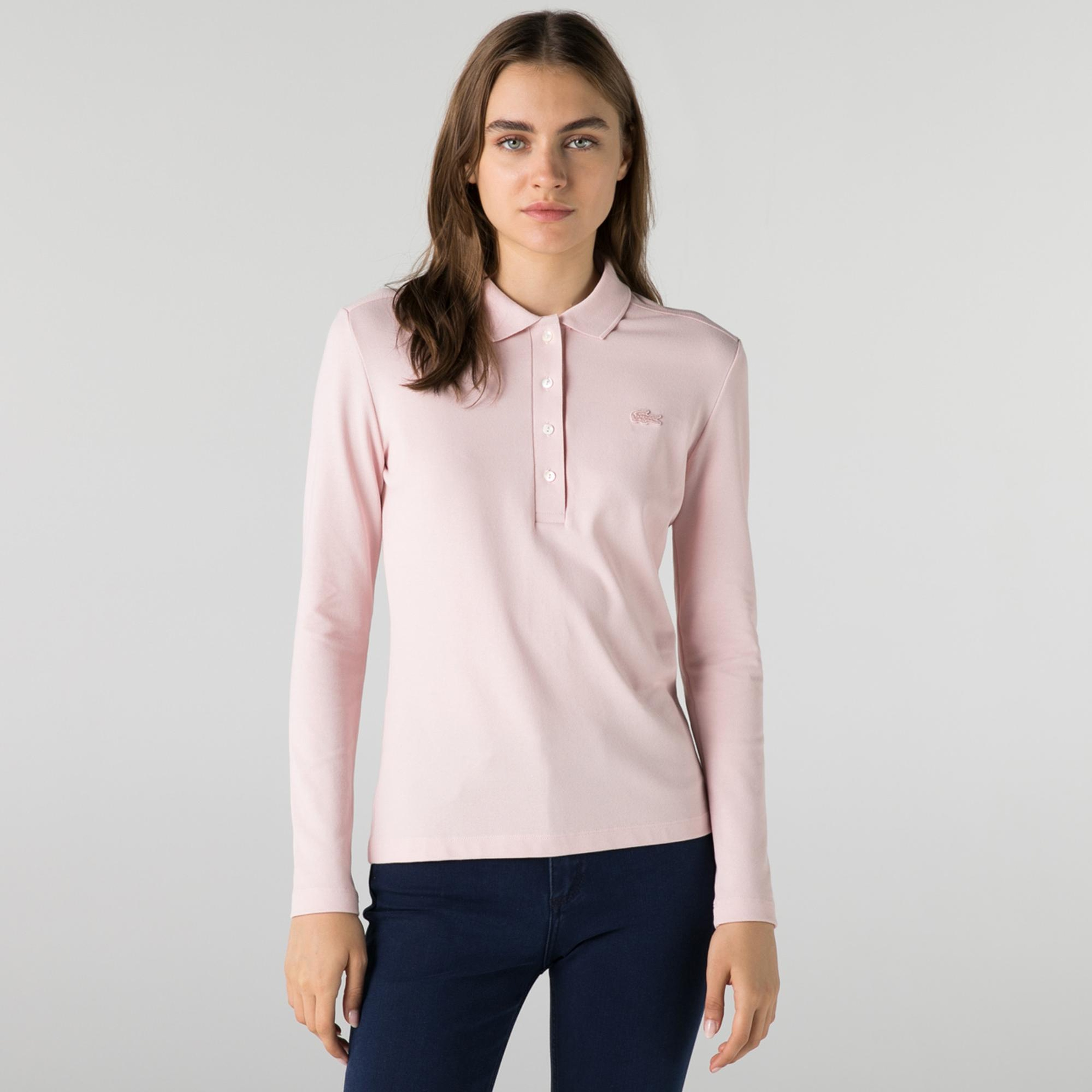 Lacoste Kadın Slim Fit Uzun Kollu Pembe Polo