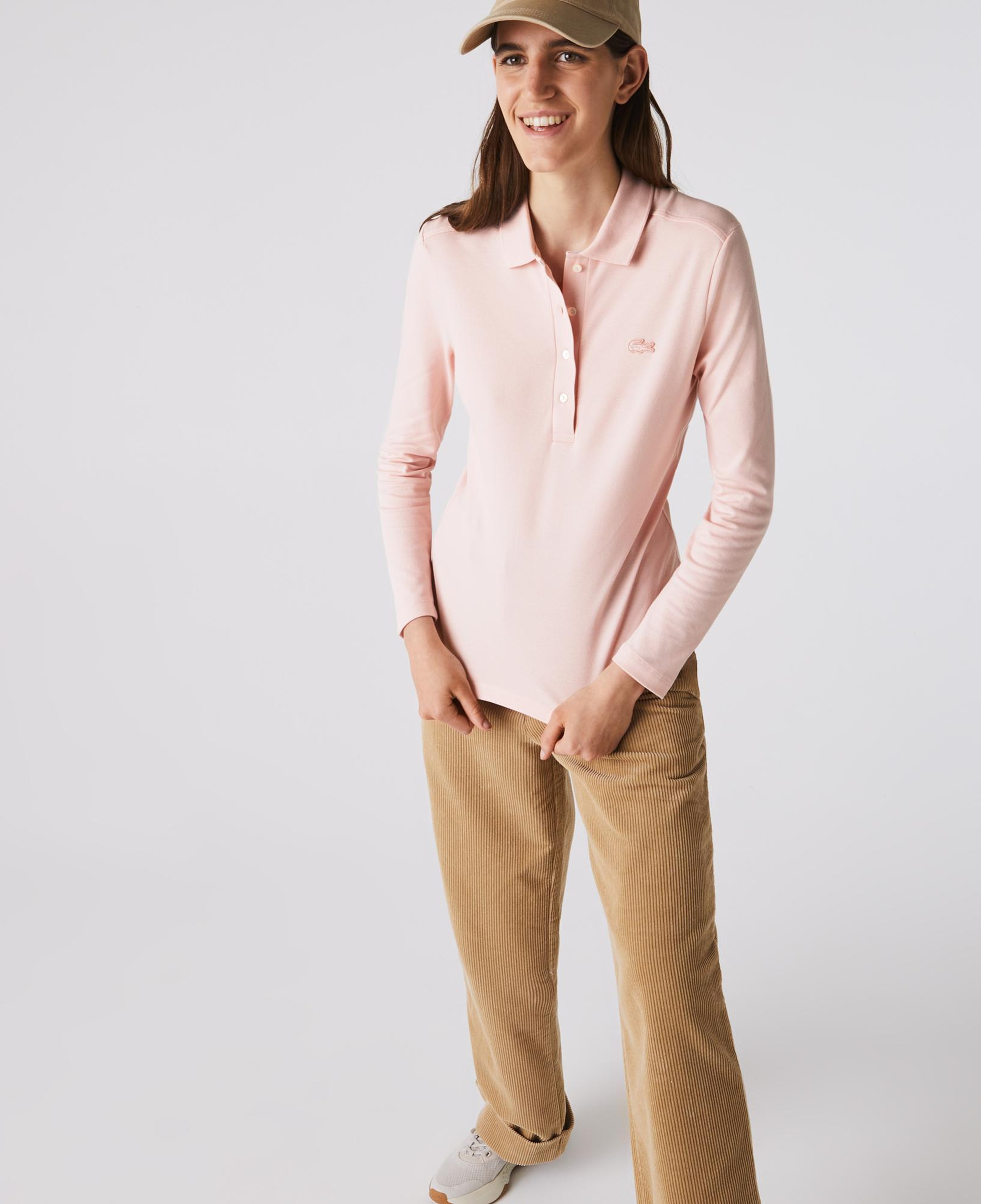 Lacoste Kadın Slim Fit Uzun Kollu Pembe Polo