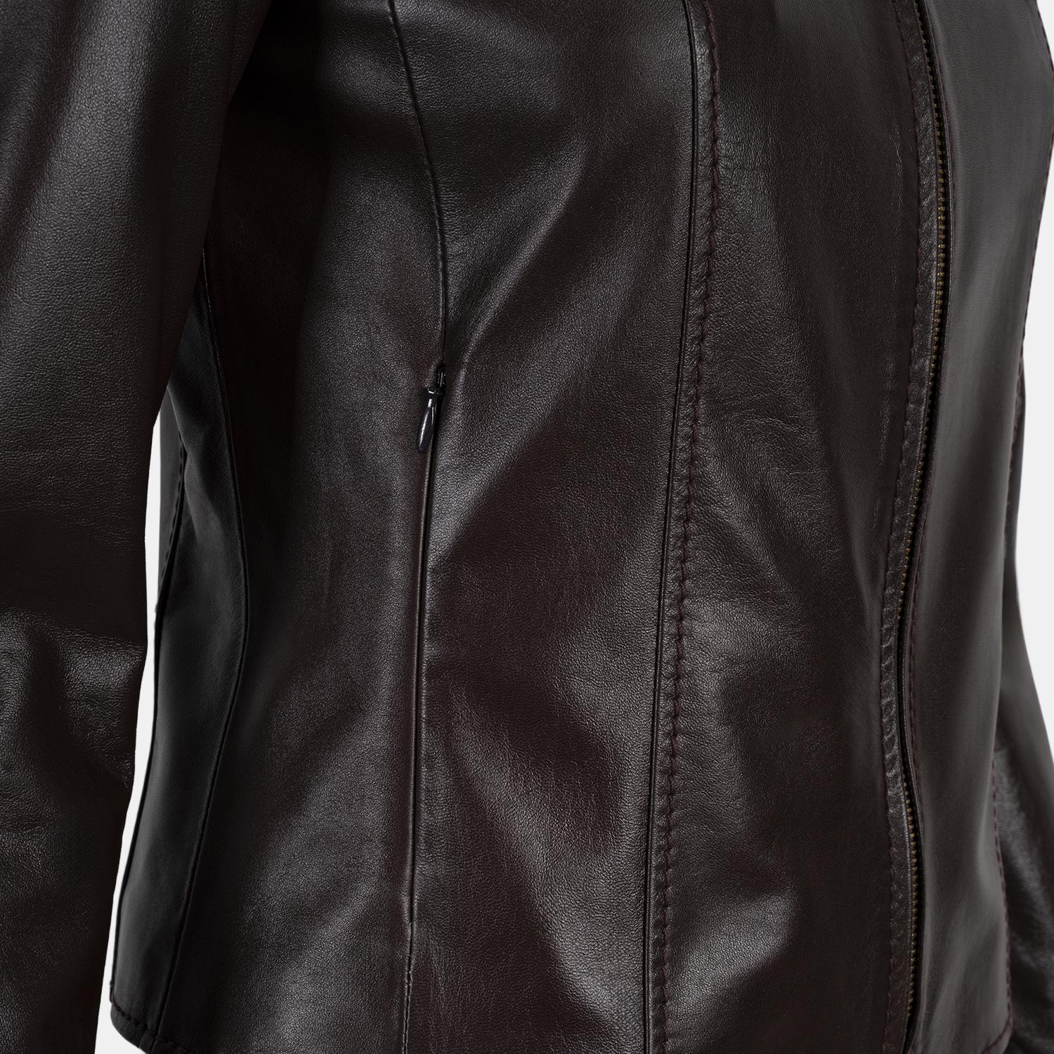 Kadın Bordo Gömlek Yakalı Fit Deri Ceket