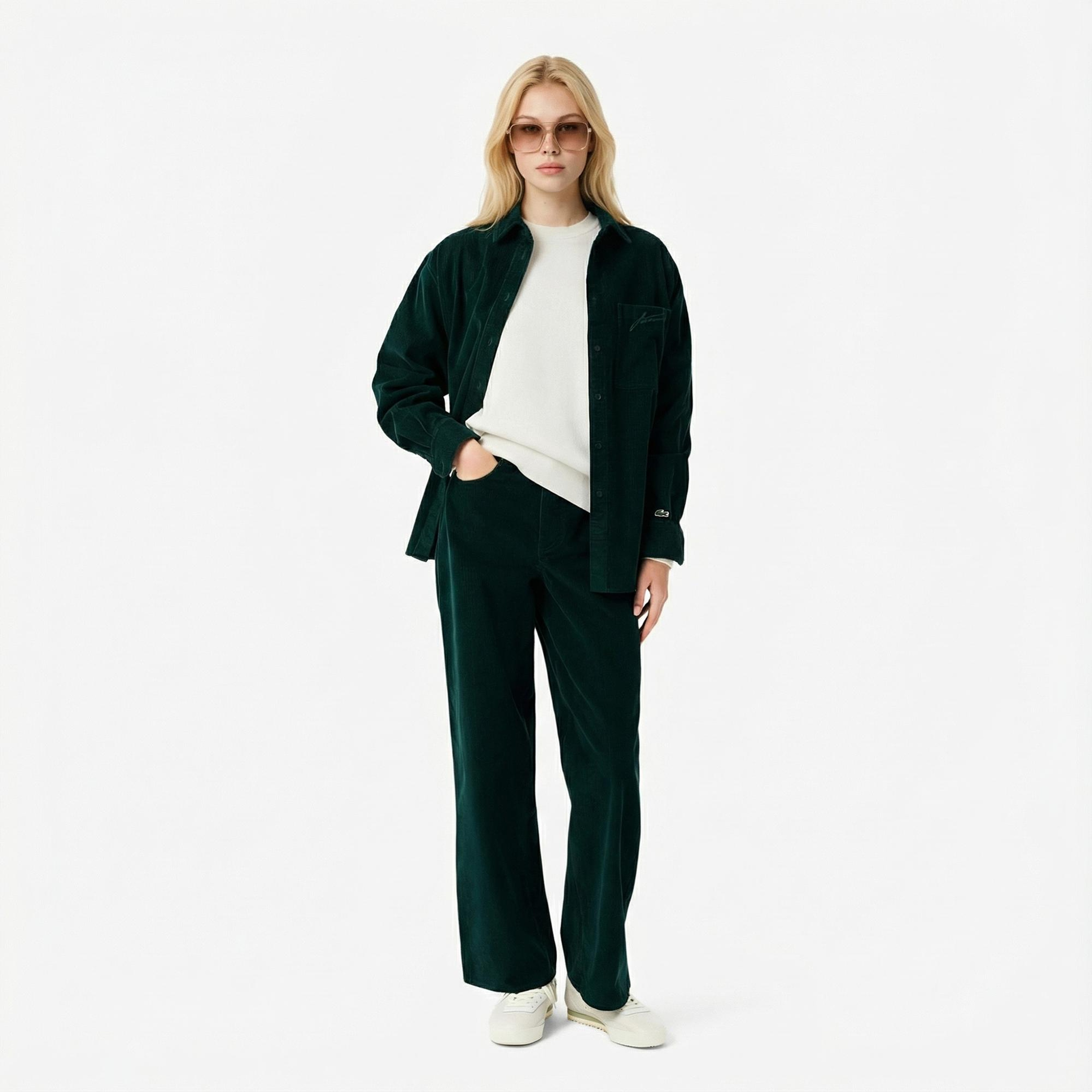 Lacoste Kadın Relaxed Fit Bisiklet Yaka Beyaz Kazak