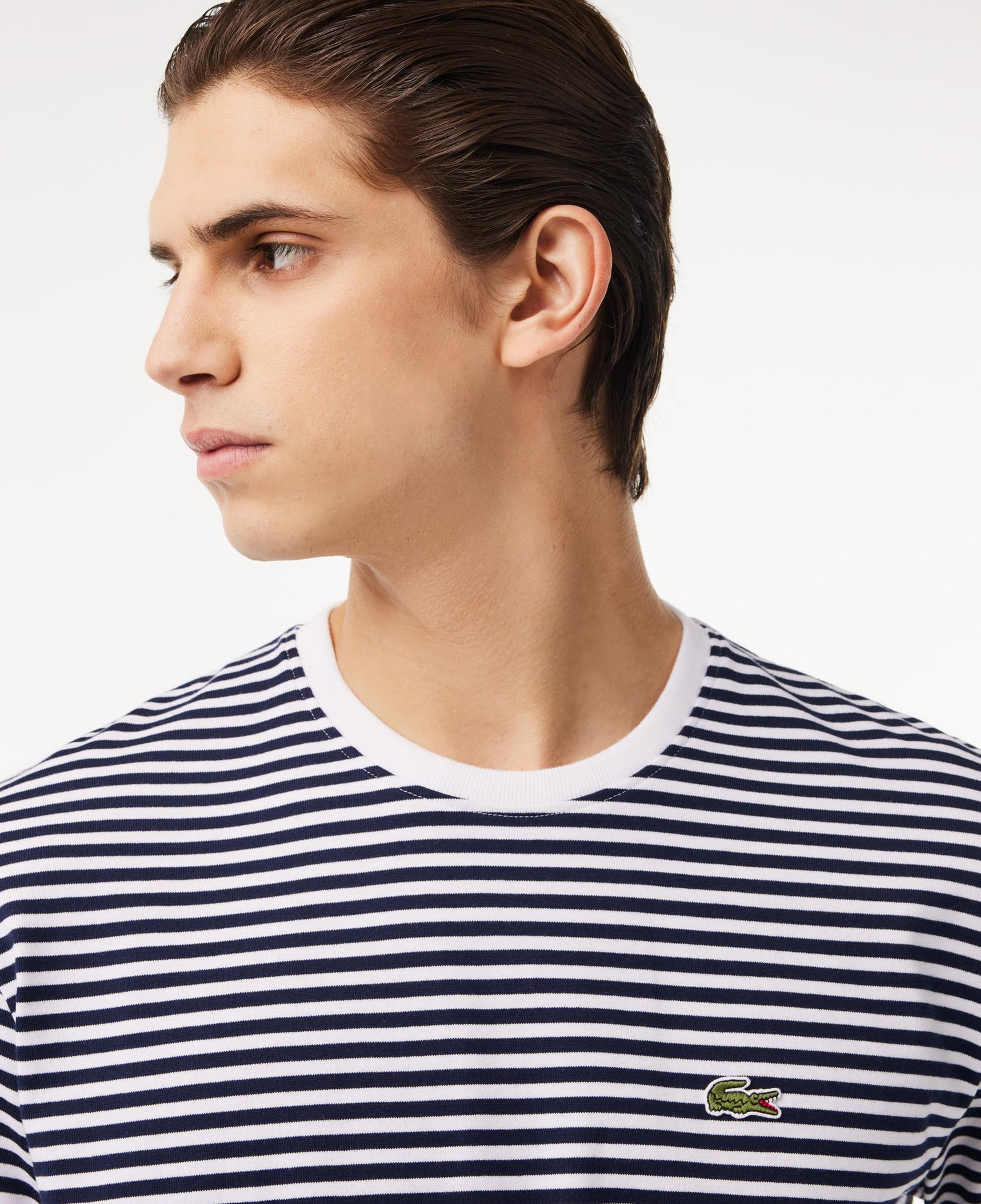 Lacoste Erkek Classic Fit Bisiklet Yaka Çizgili Beyaz T-Shirt