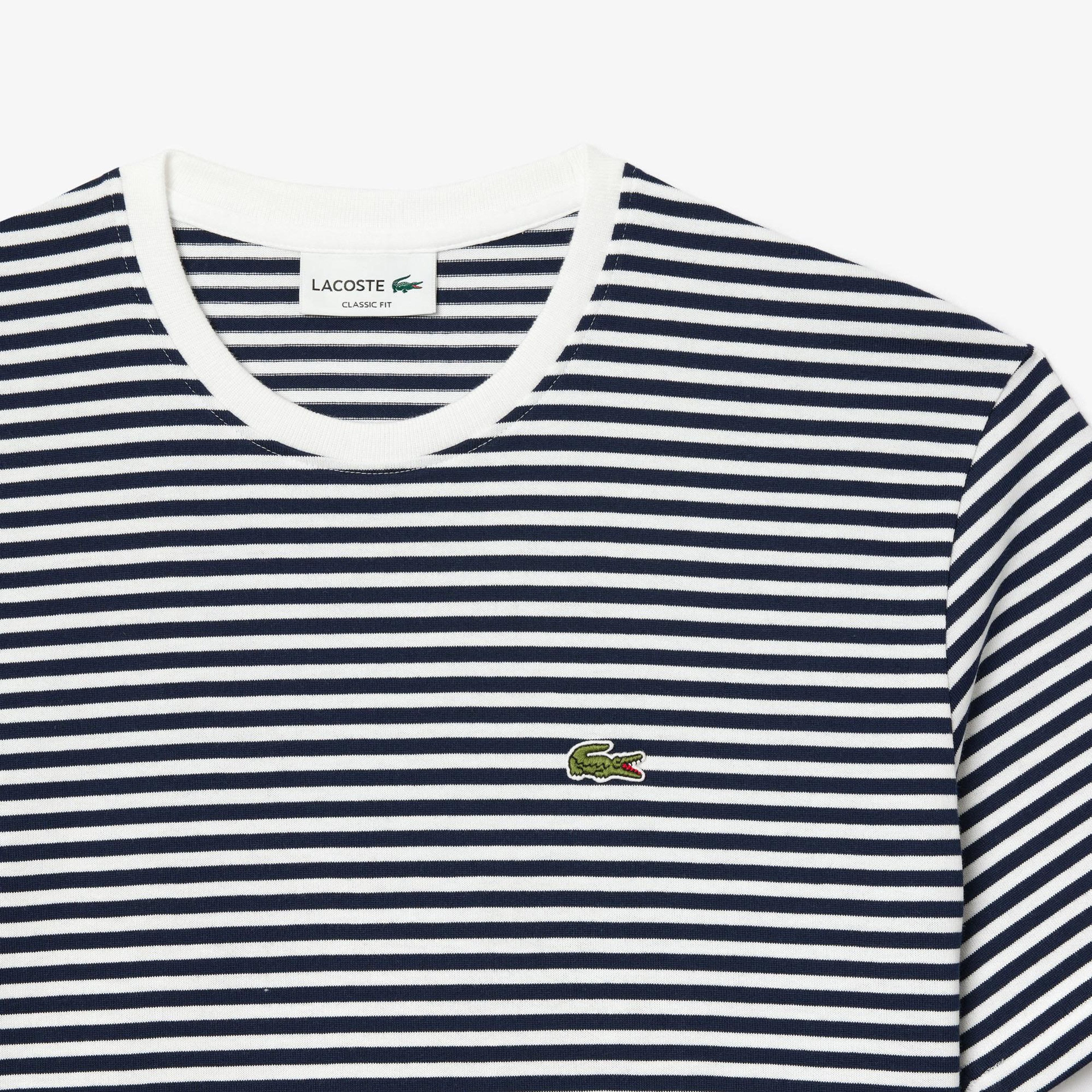 Lacoste Erkek Classic Fit Bisiklet Yaka Çizgili Beyaz T-Shirt