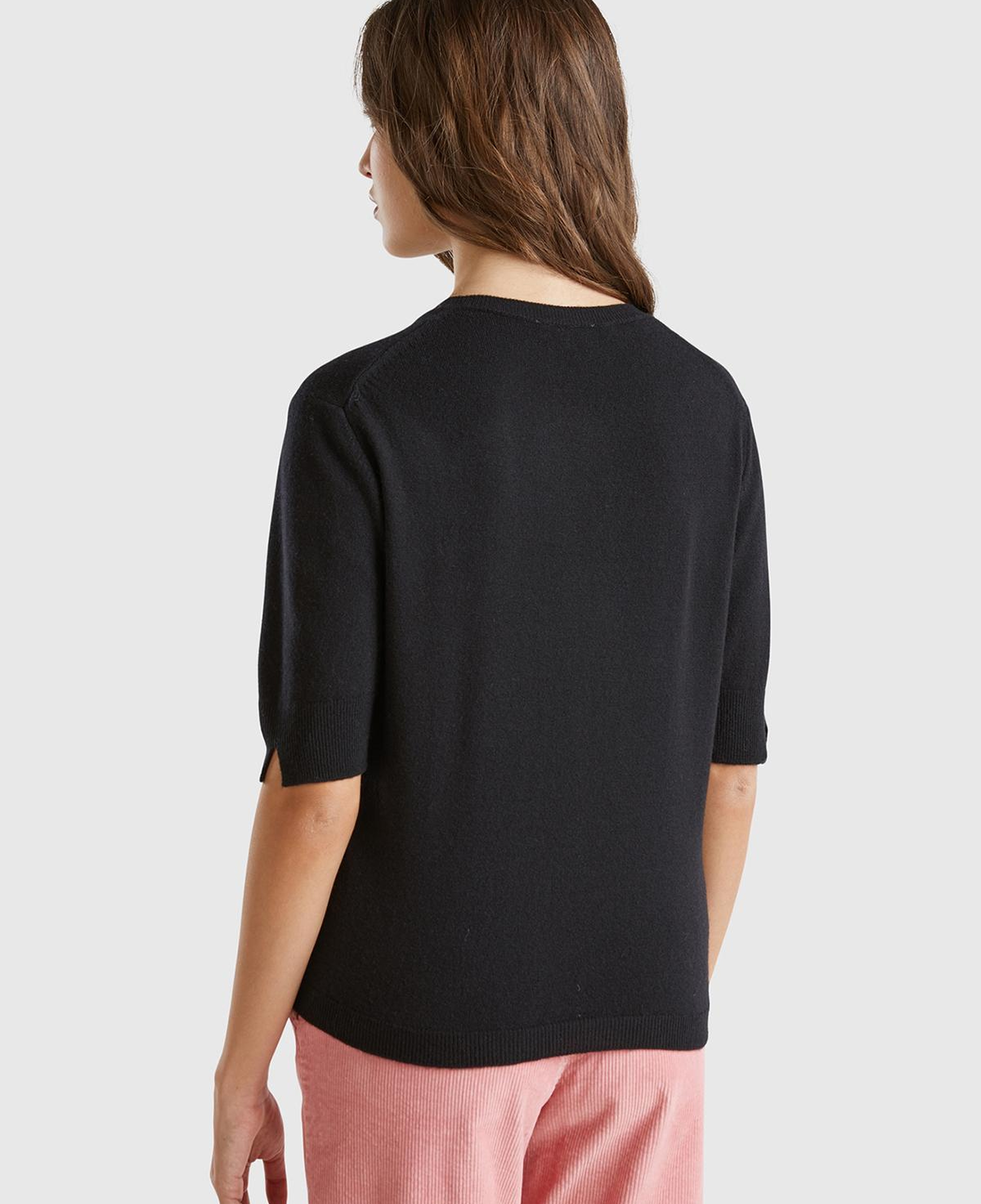 Kadın Siyah %100 Merino Bisiklet Yaka  Kısa Kollu Kazak