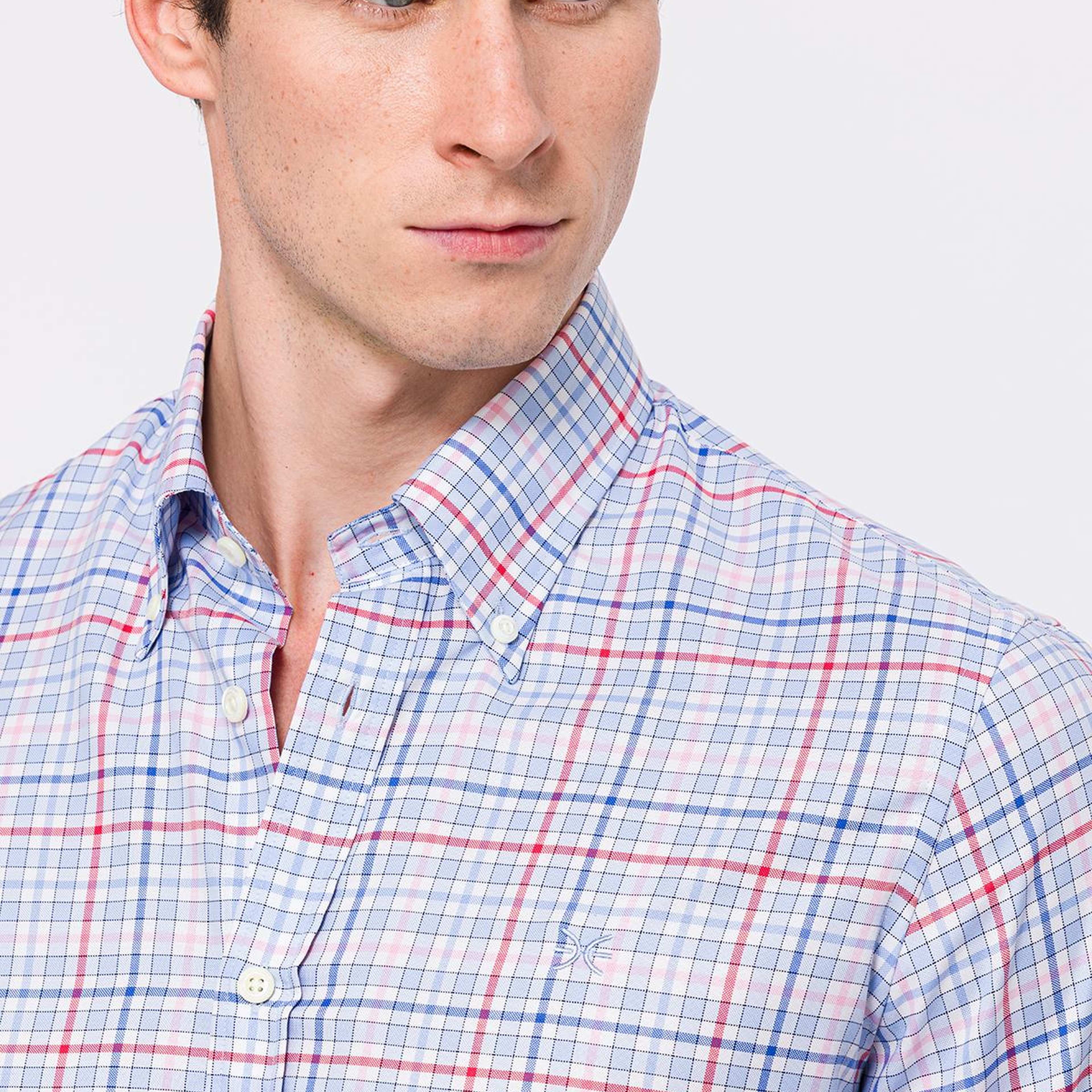 Erkek Bordo Cooper Fit Düğmeli Yaka Ekoseli Oxford Spor Gömlek