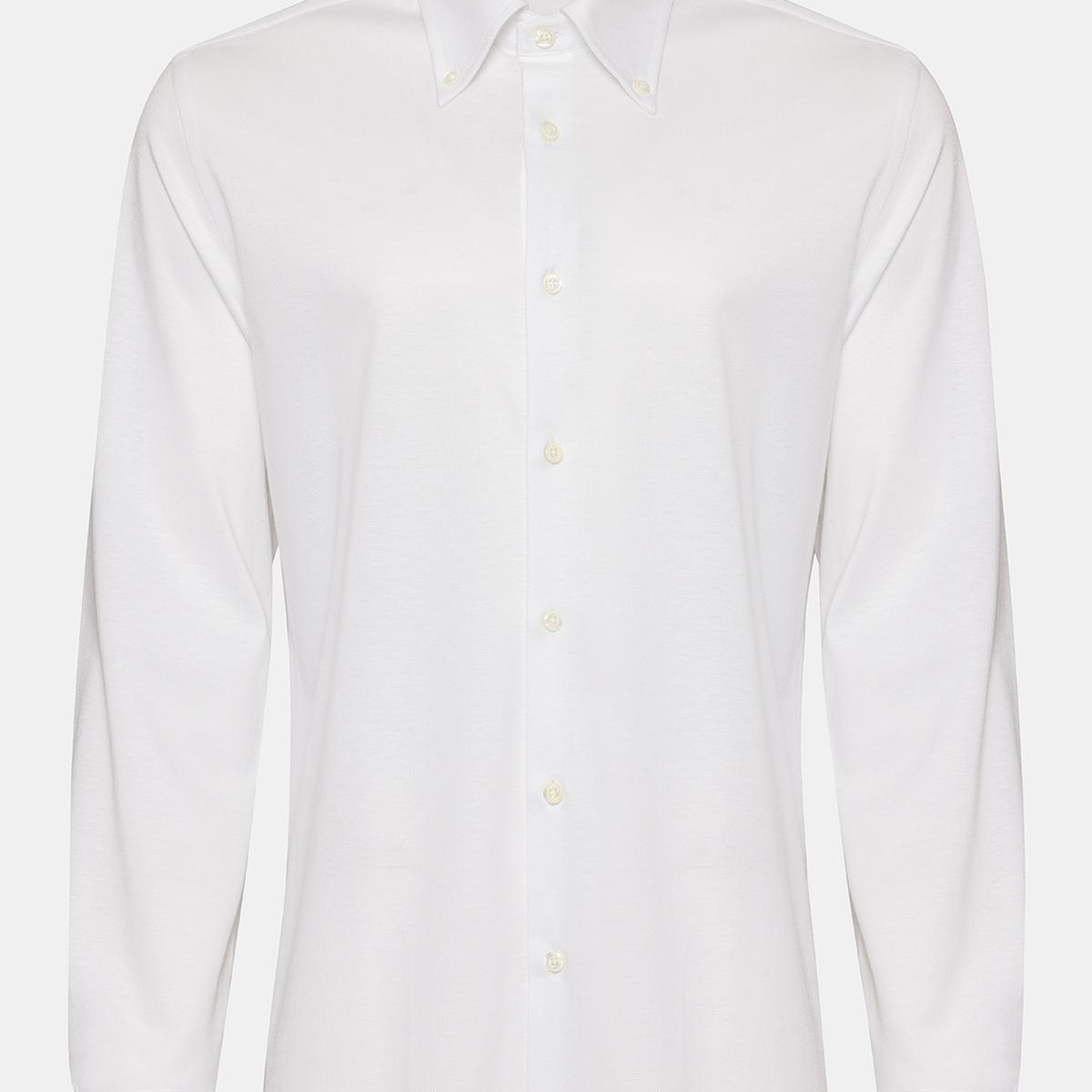 Erkek Beyaz Cooper Fit Düğmeli Yaka Pike Gömlek