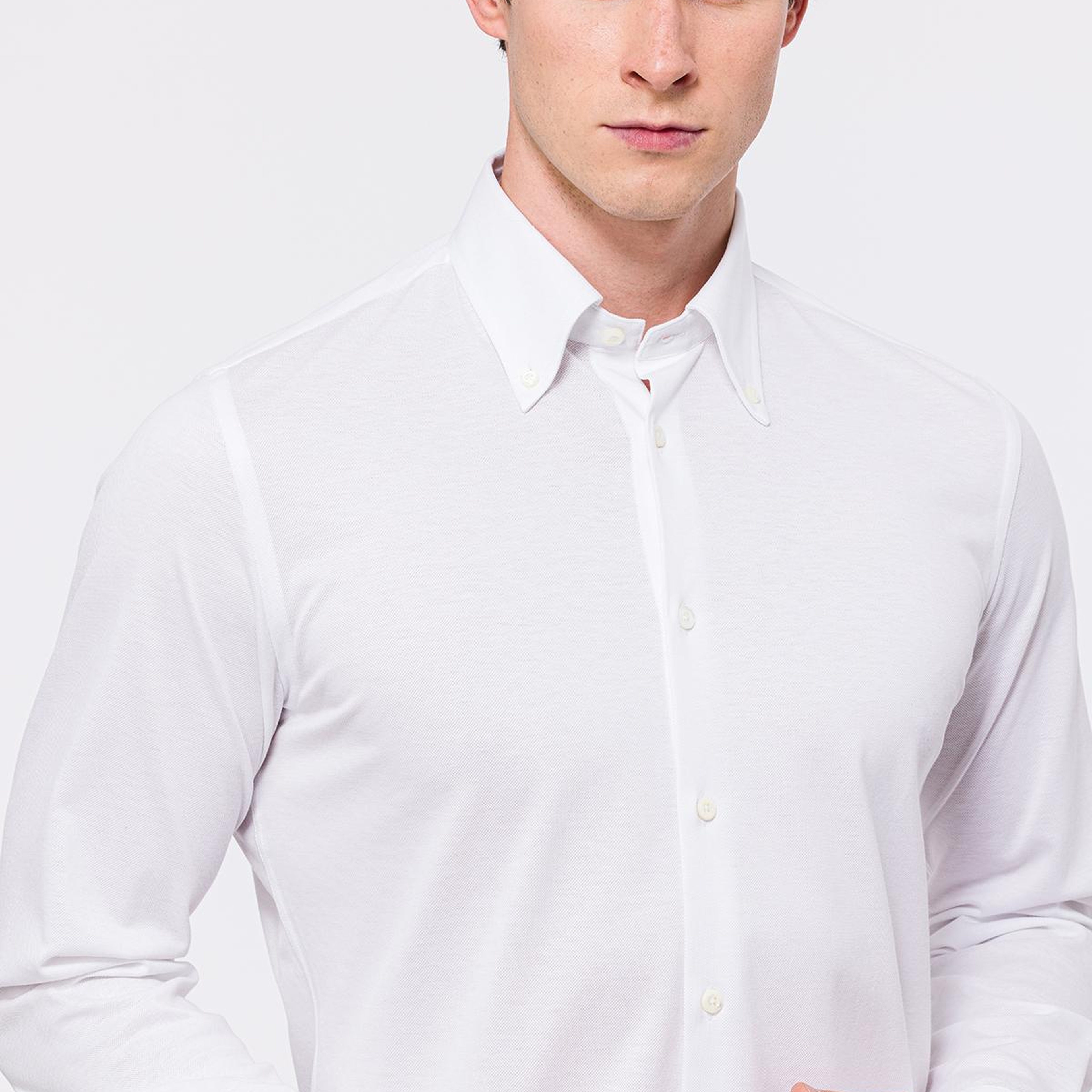 Erkek Beyaz Cooper Fit Düğmeli Yaka Pike Gömlek