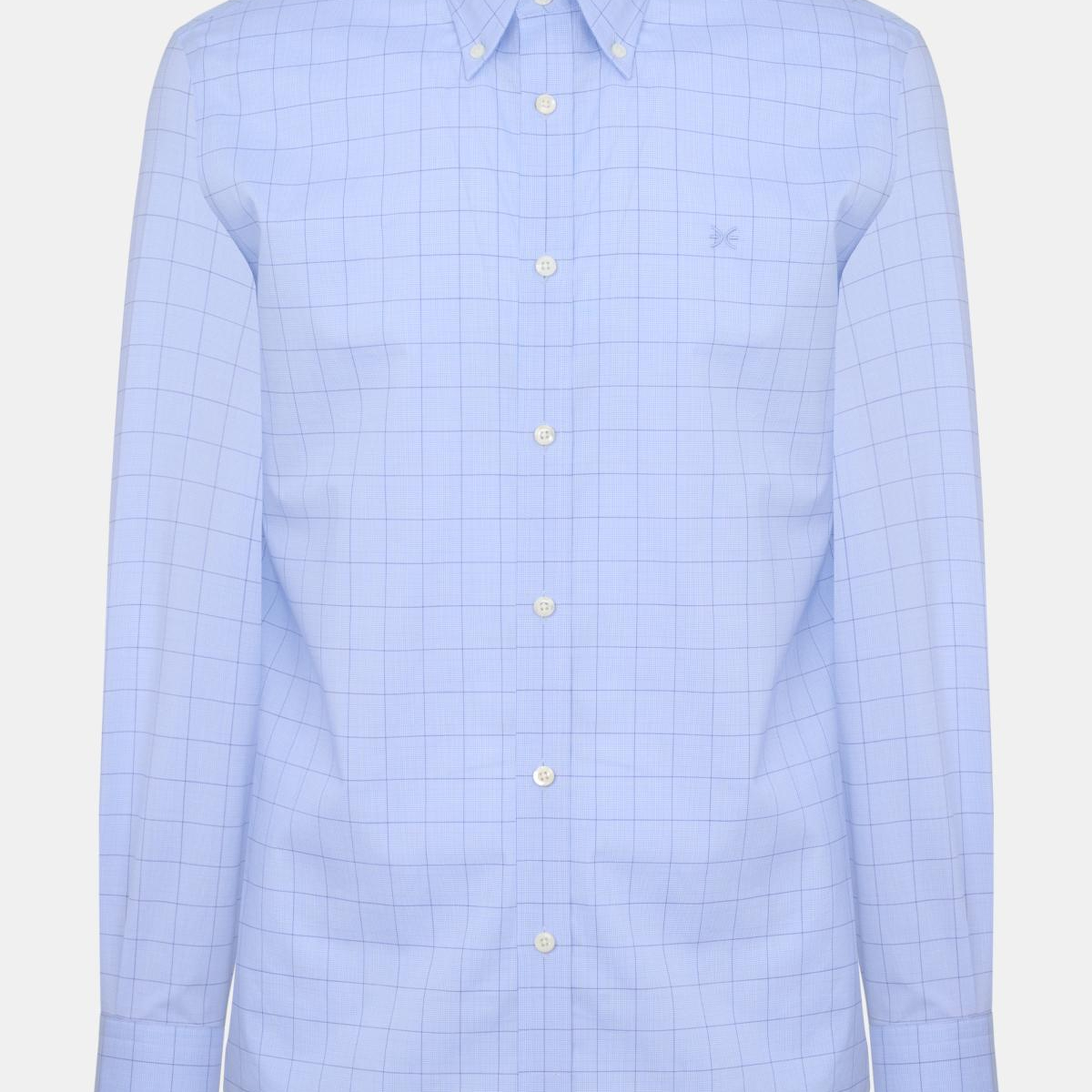 Erkek Lacivert Cooper Fit Düğmeli Yaka Ekoseli Spor Gömlek