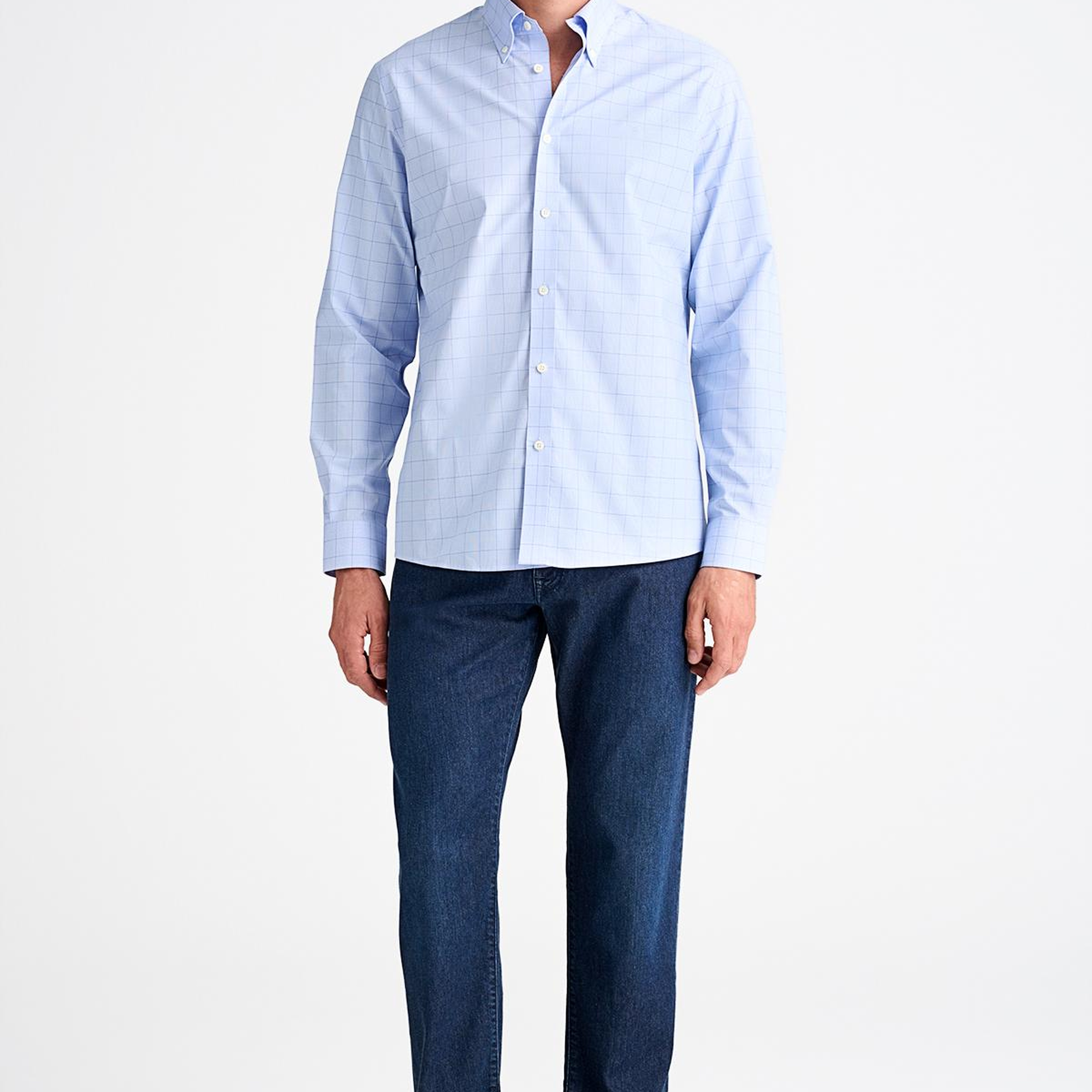 Erkek Lacivert Cooper Fit Düğmeli Yaka Ekoseli Spor Gömlek