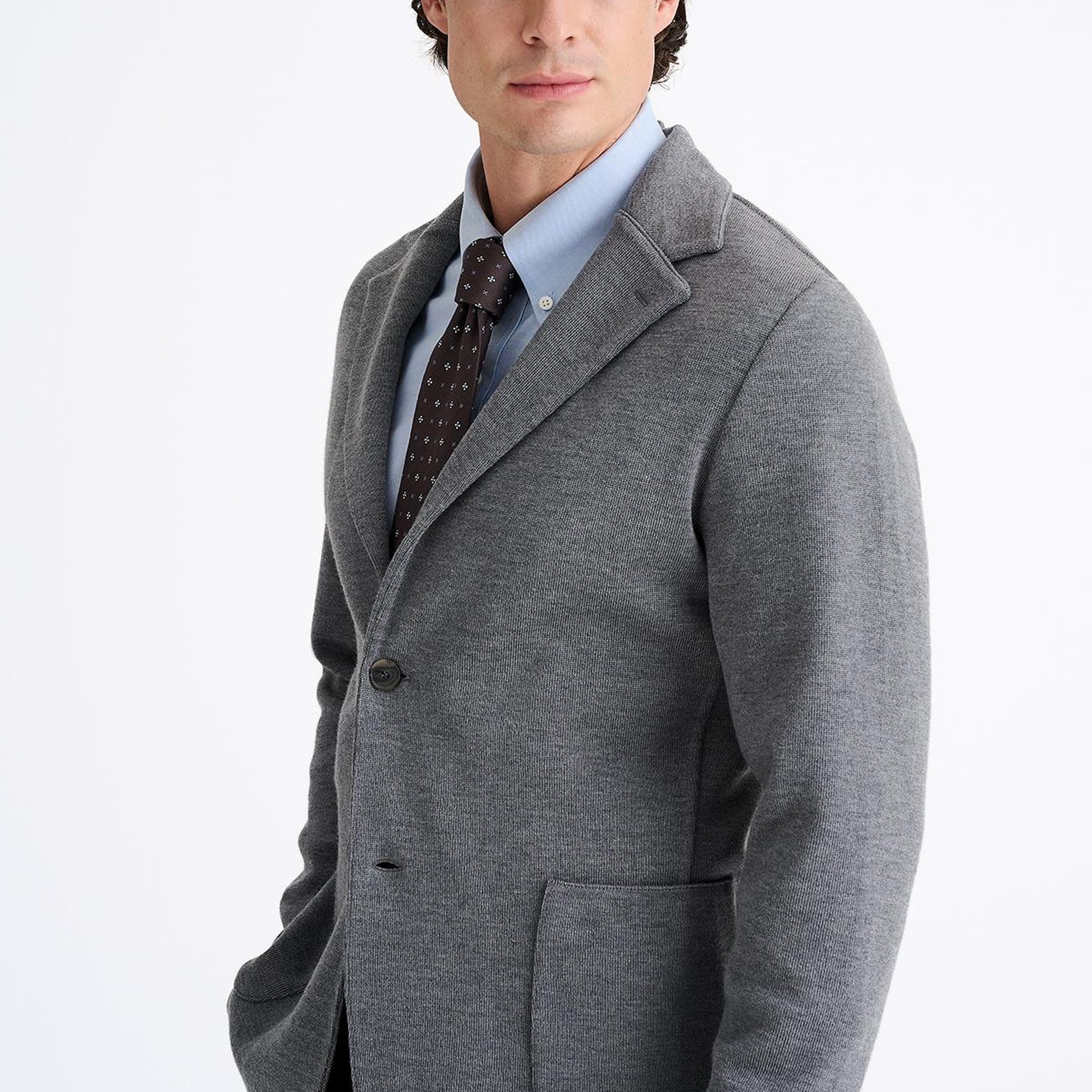 Erkek Gri Extrafine Yün Triko Ceket