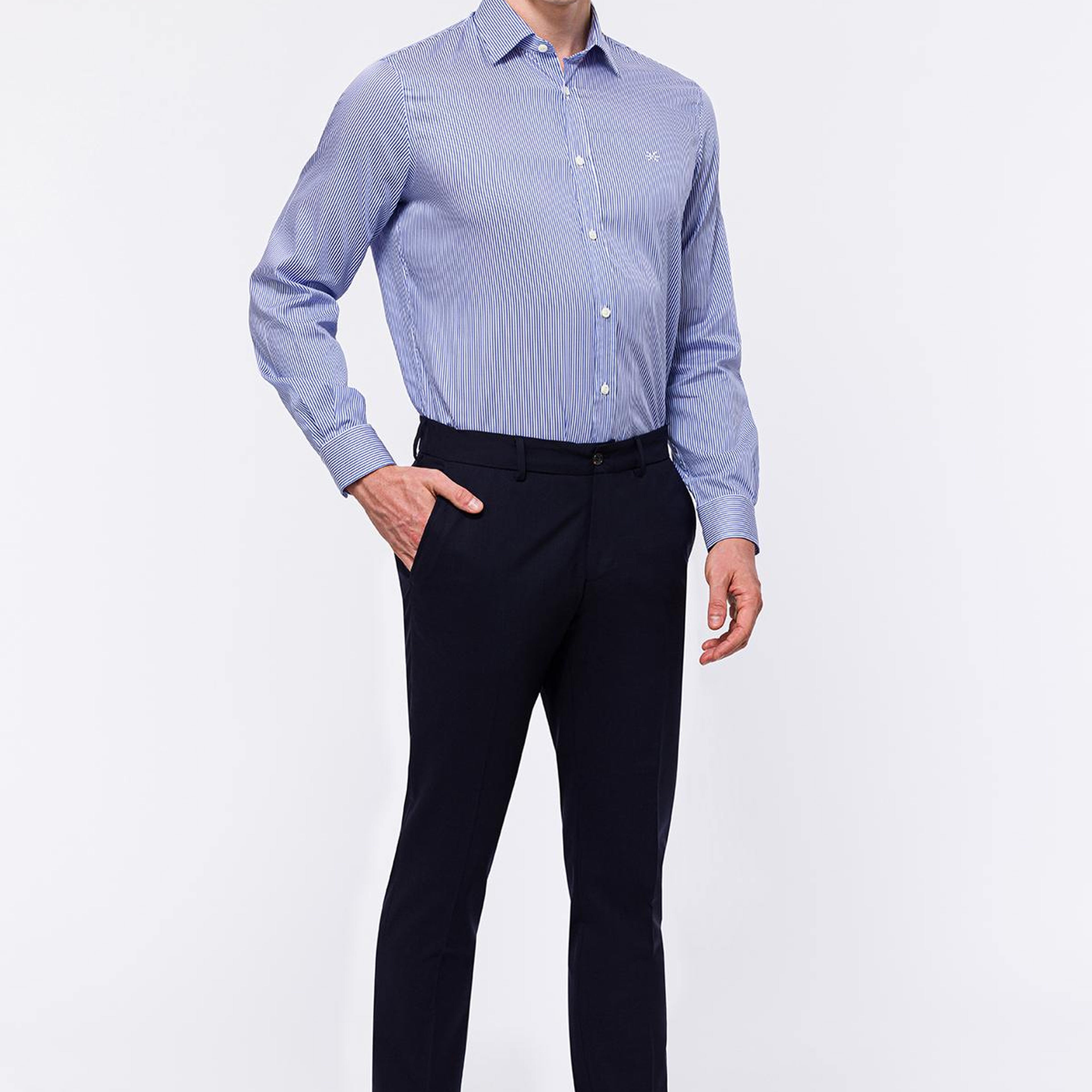 Erkek Lacivert Cooper Fit Kravat Yaka Klasik Gömlek