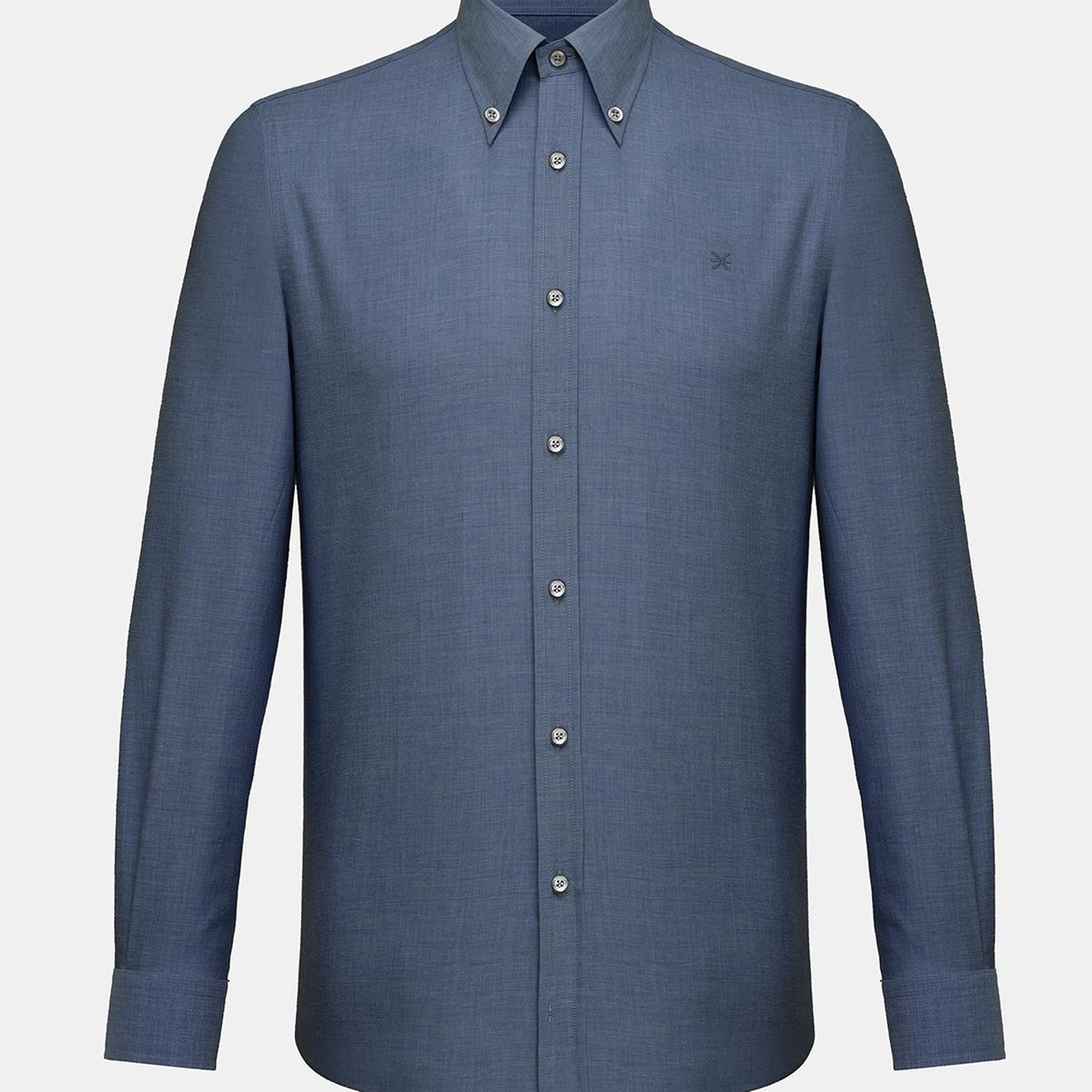 Erkek Lacivert Cooper Fit Düğmeli Yaka Flannel Spor Gömlek