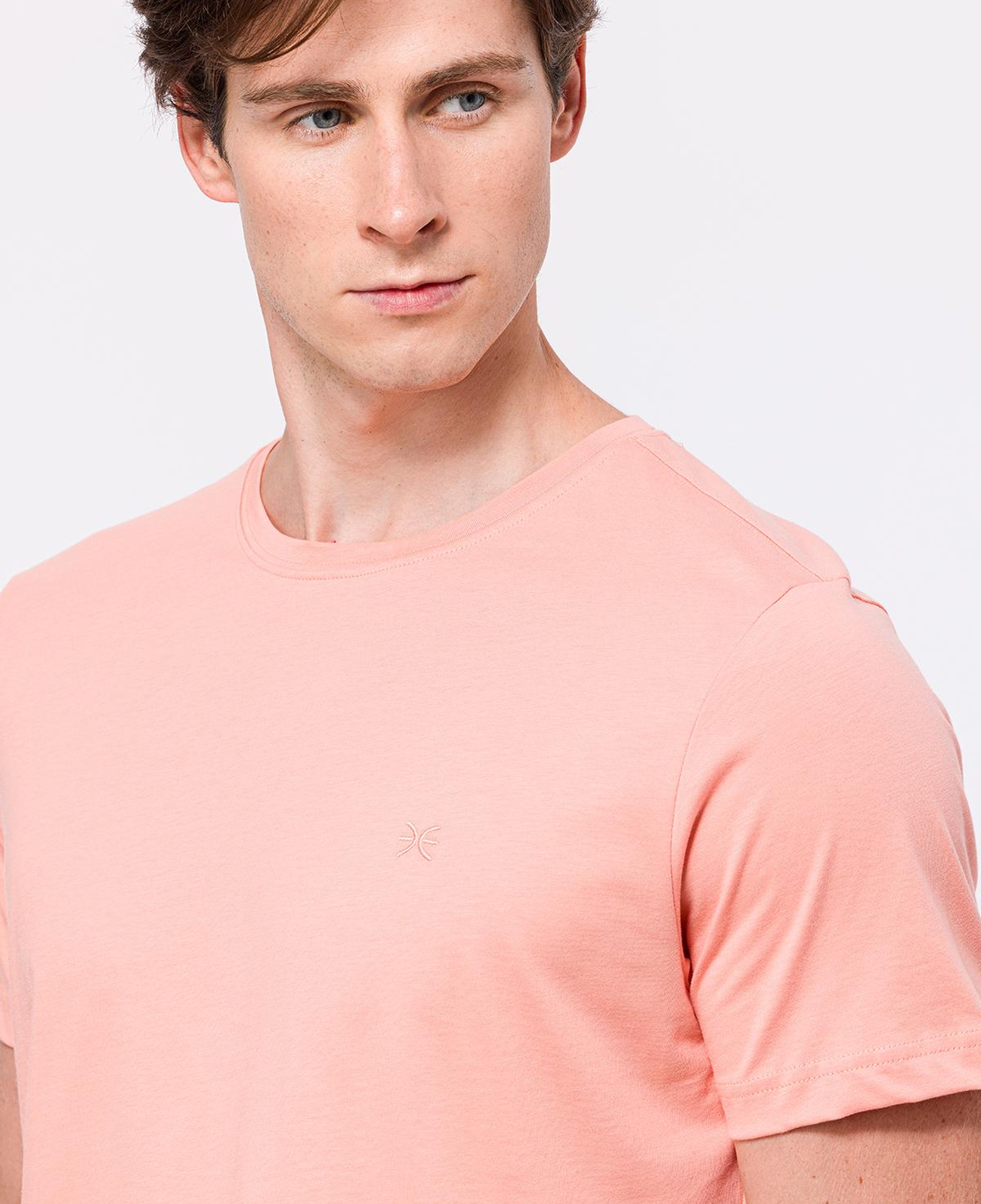 Erkek Pembe Organik Pamuklu Bisiklet Yaka T-Shirt