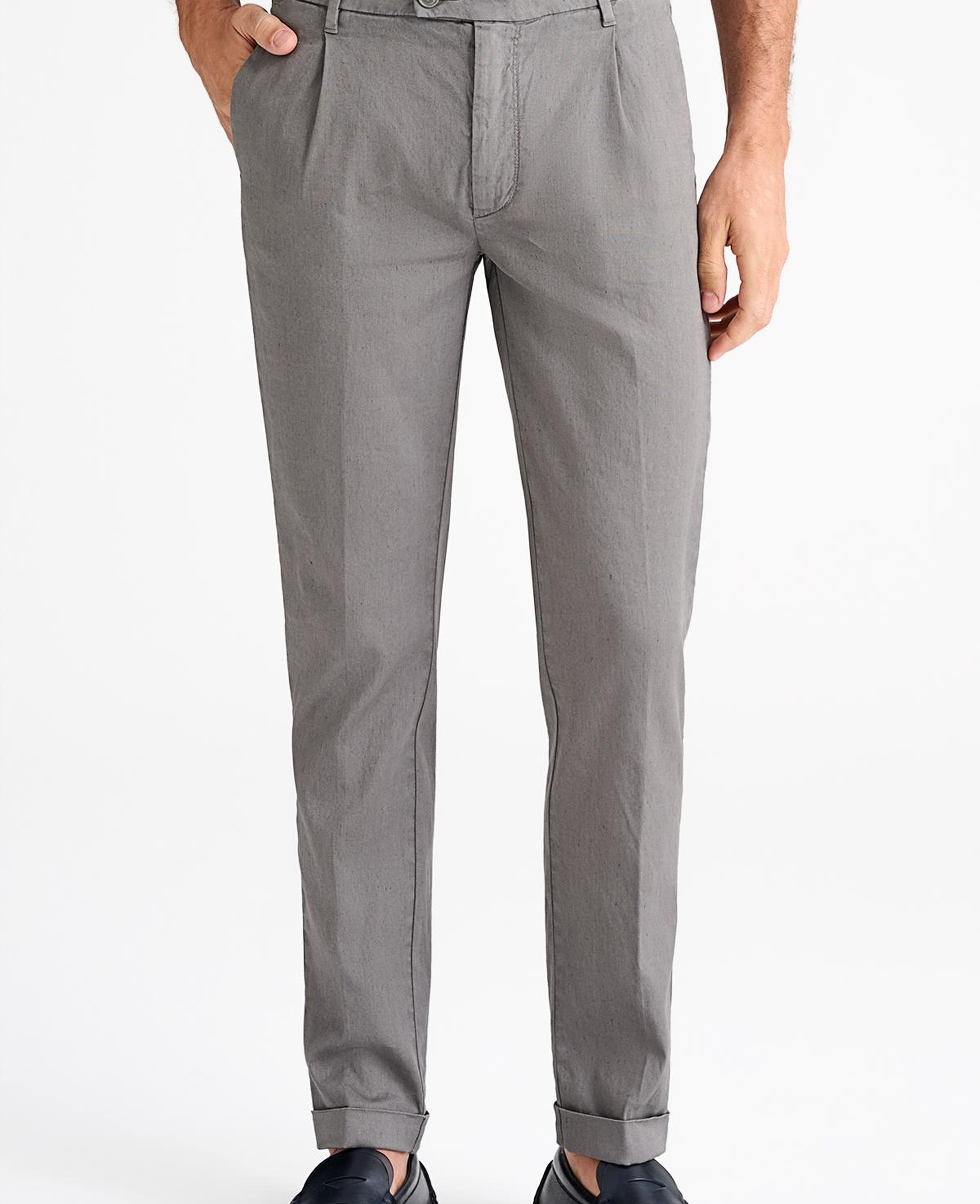 Erkek Gri Keten Chino Pantolon