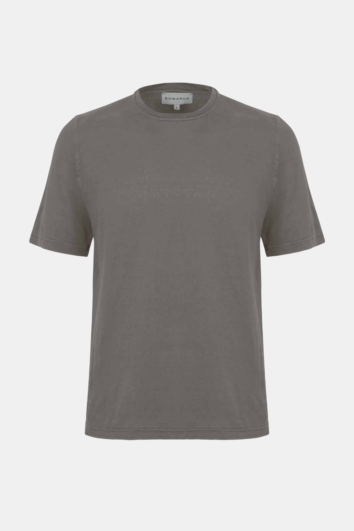 Erkek Bej Bisiklet Yaka Keten T-Shirt