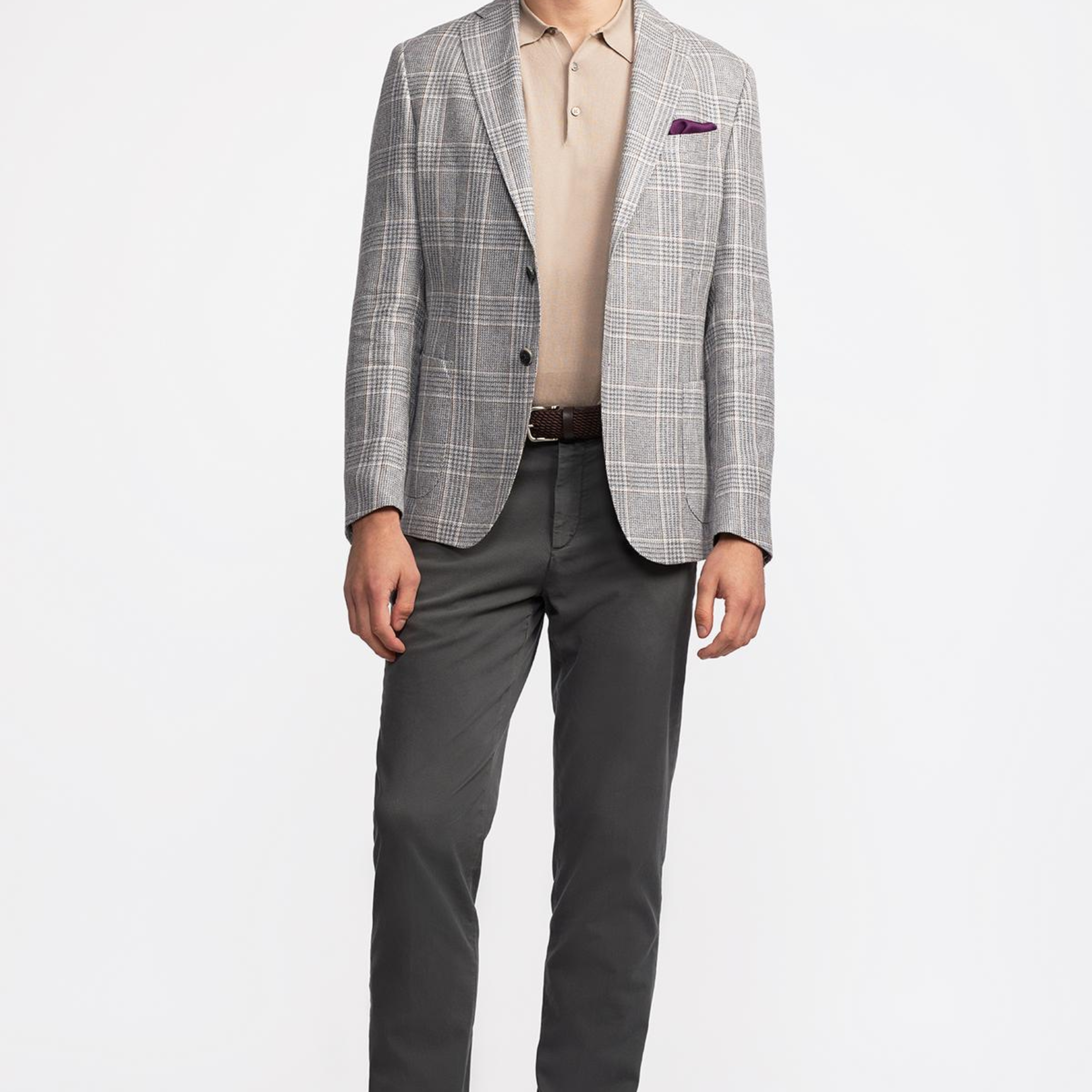 Erkek Gri Vitale Barberis Keten İpek Karışımlı Casual Ceket