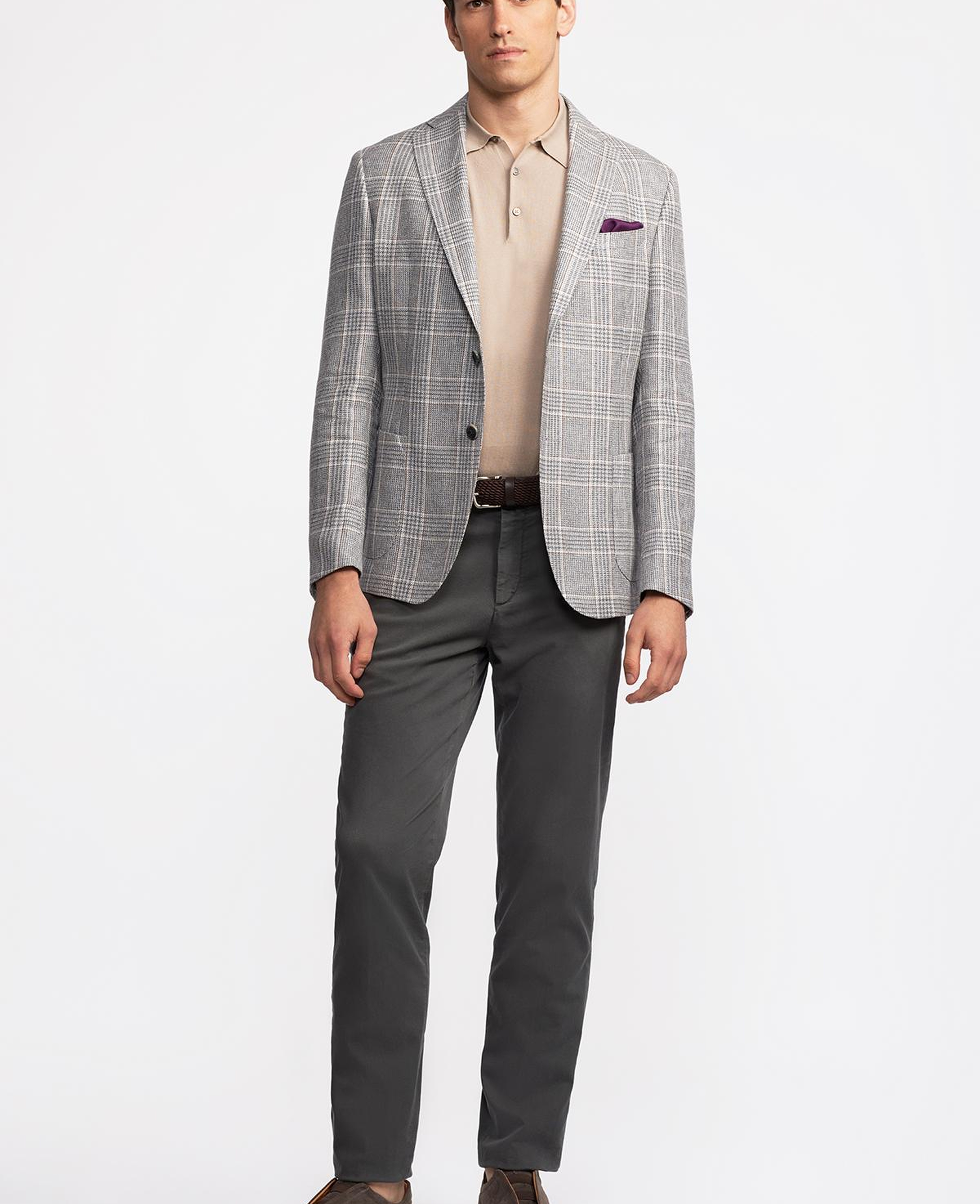 Erkek Gri Vitale Barberis Keten İpek Karışımlı Casual Ceket