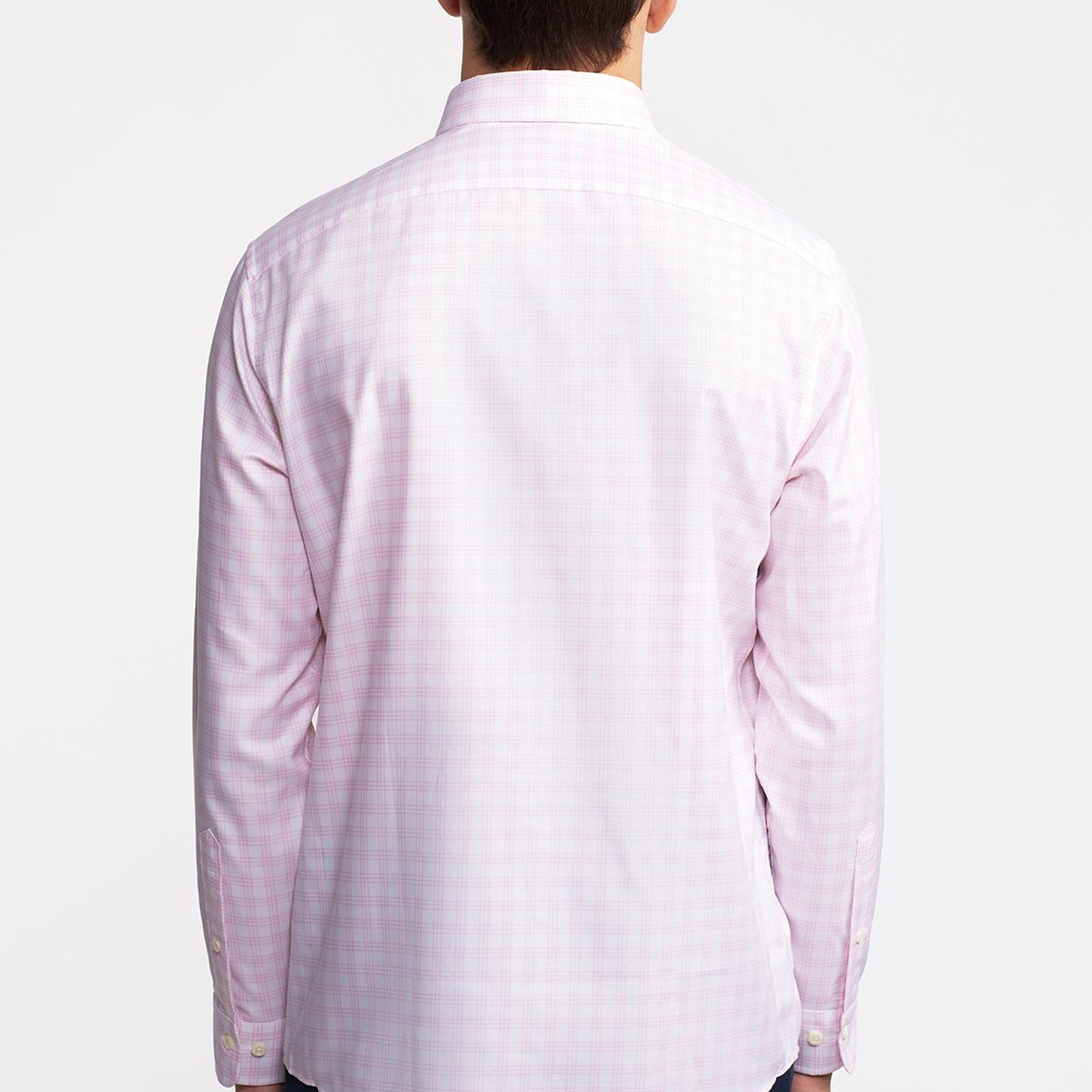 Erkek Pembe Cooper Fit Düğmeli Yaka Ekoseli Spor Gömlek