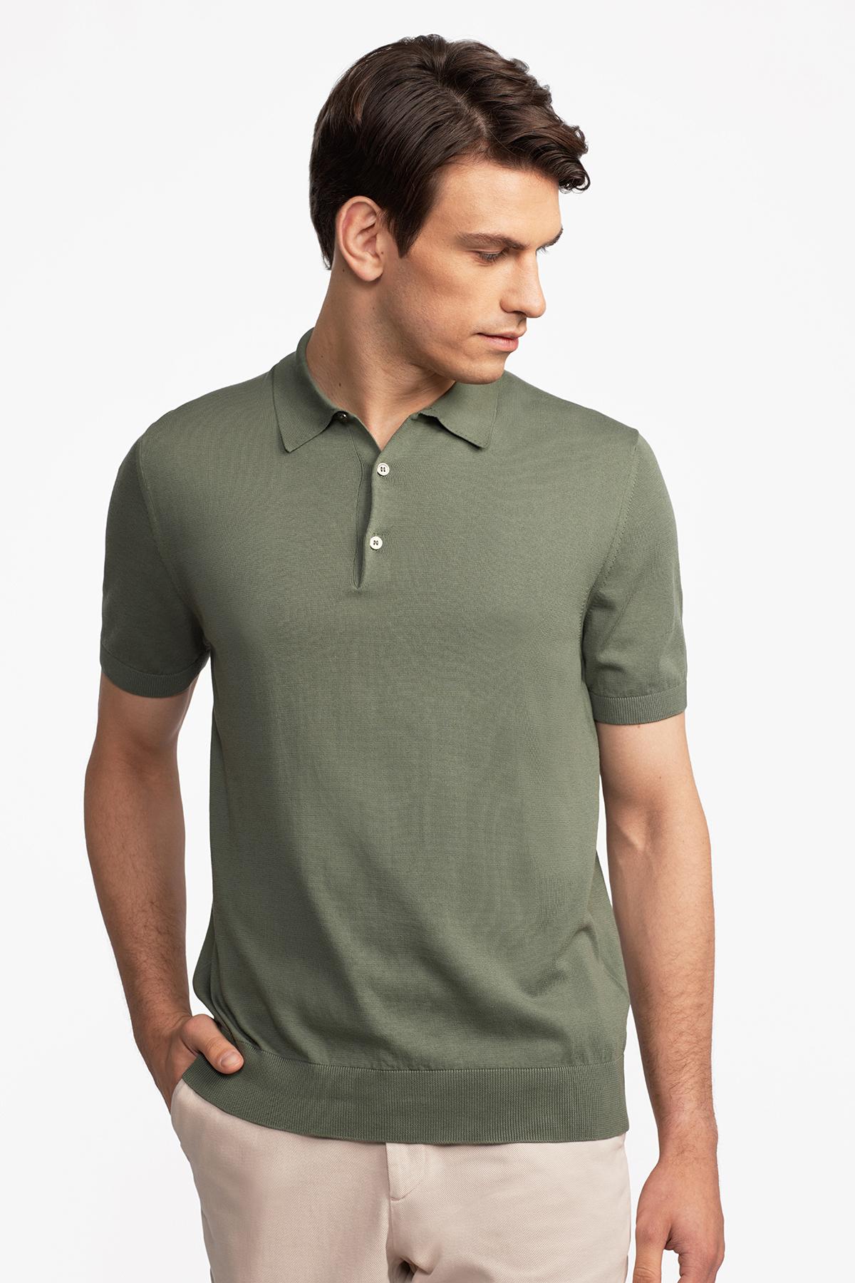 Erkek Haki Polo Yaka Kazak